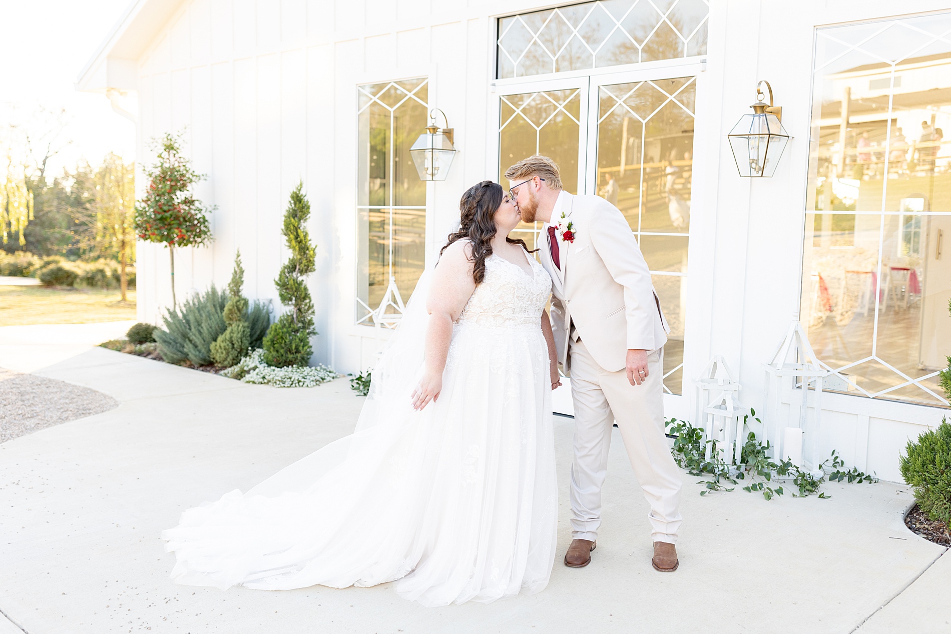 bride and groom kiss 