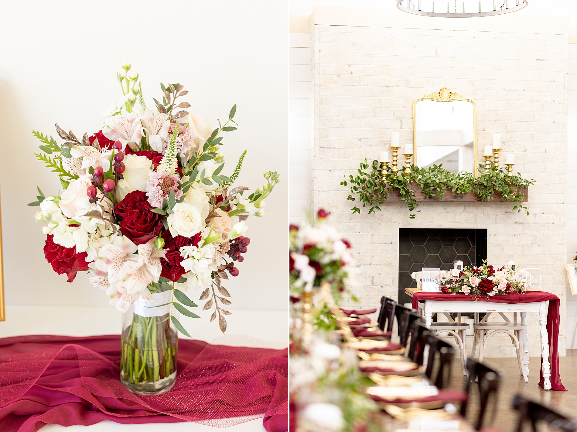 Classic East Texas Wedding reception details  with romantic flowals