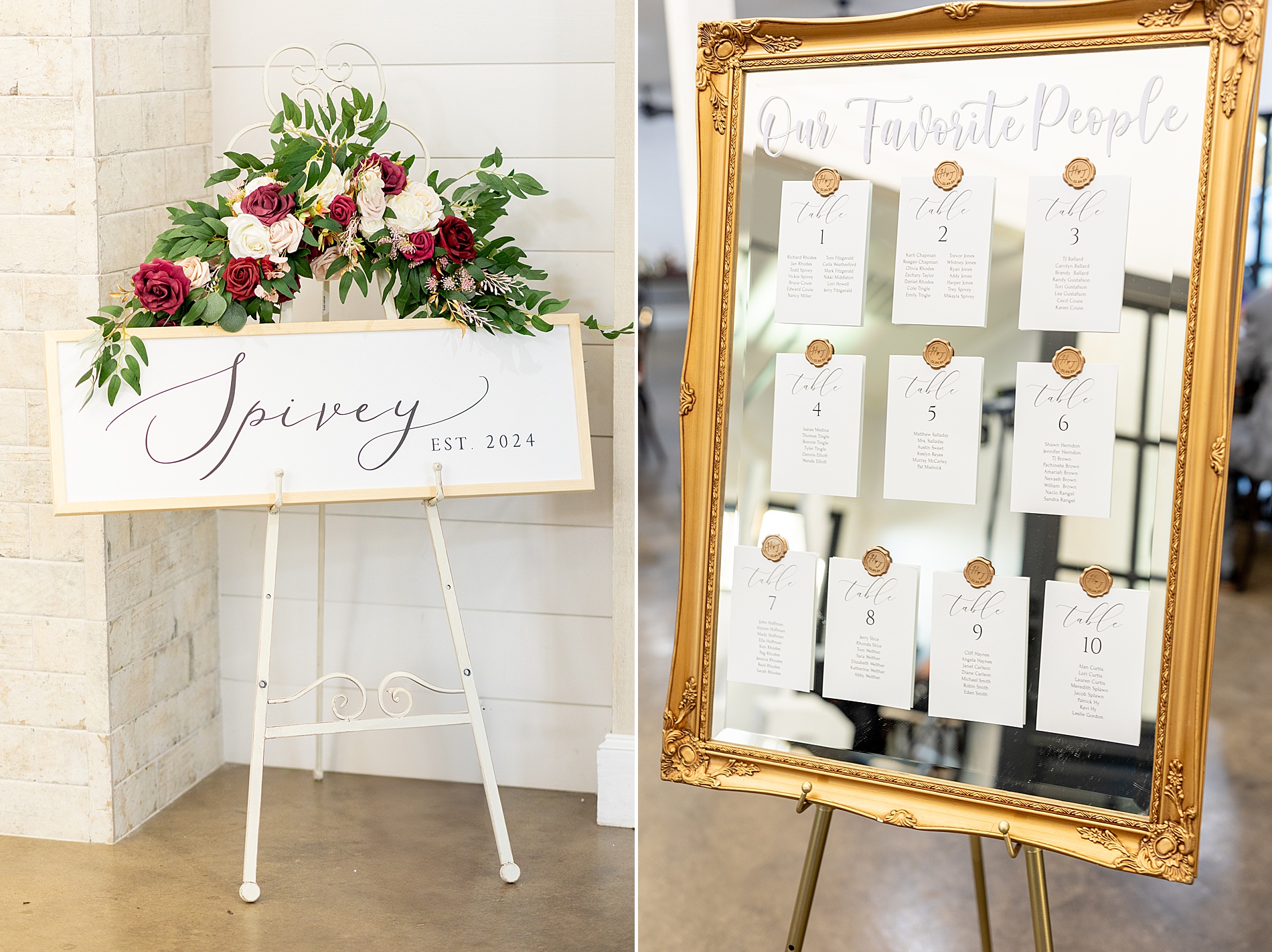 wedding welcome sign and seating chart