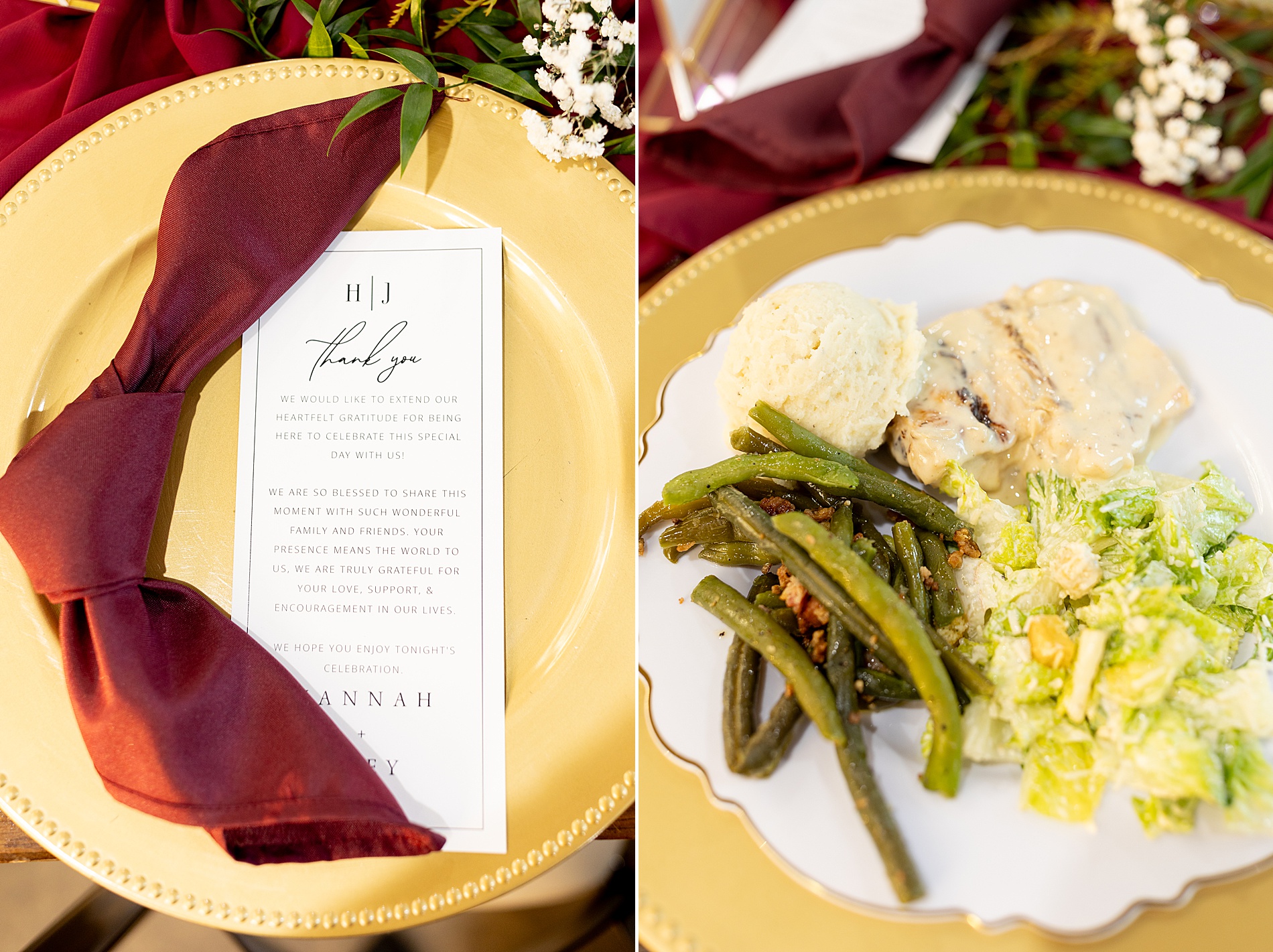 wedding menus and dinner served