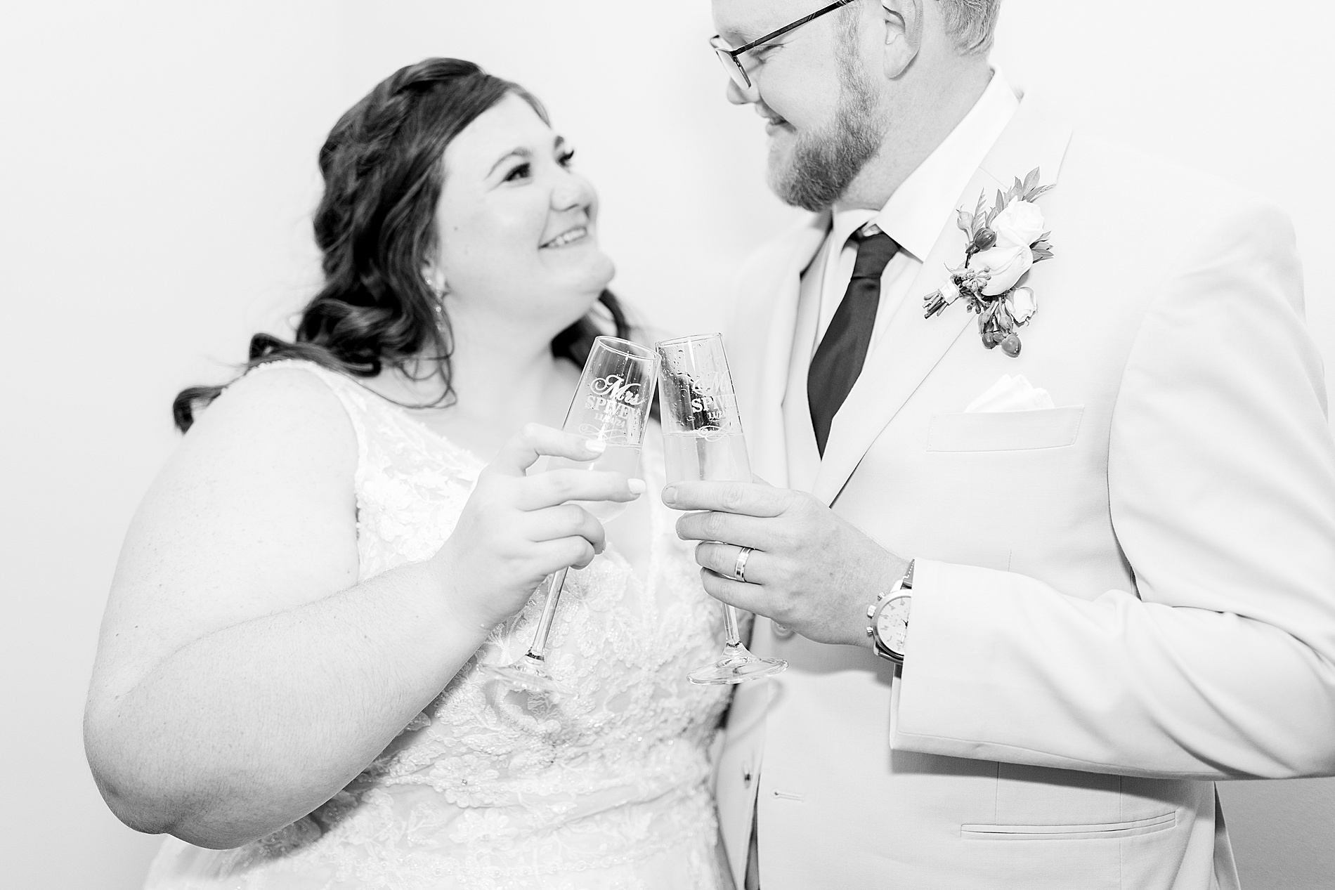 newlyweds share a toast