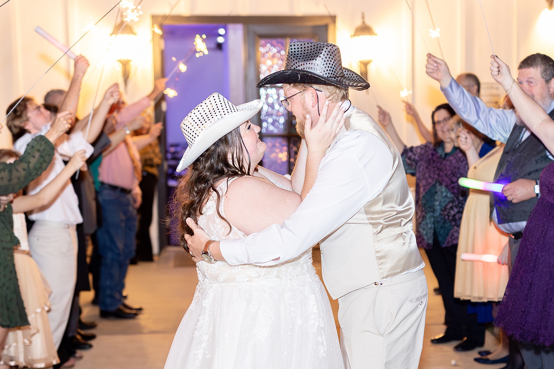 bride and groom during sparkler send off