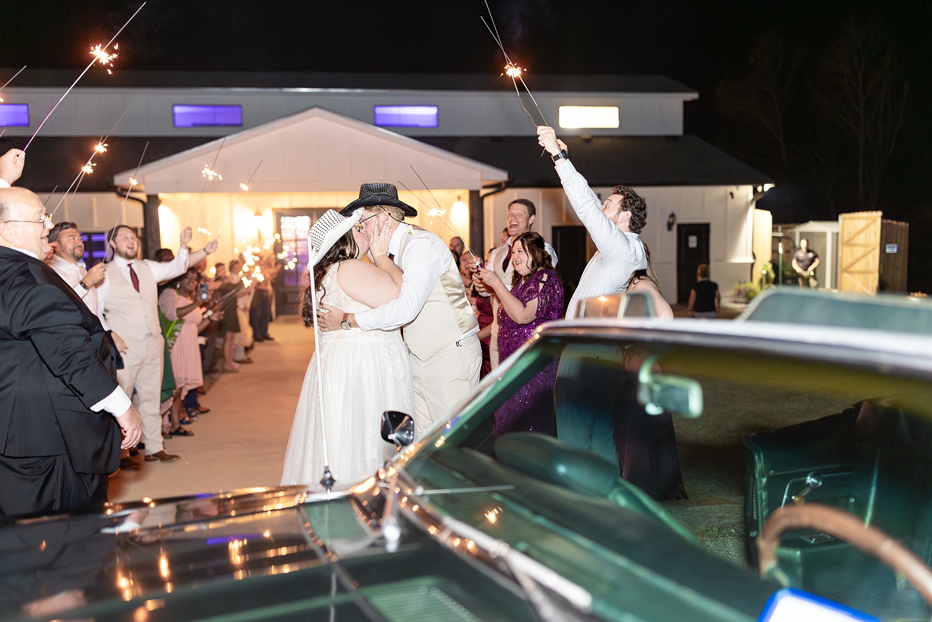 bride and groom during sparkler send off