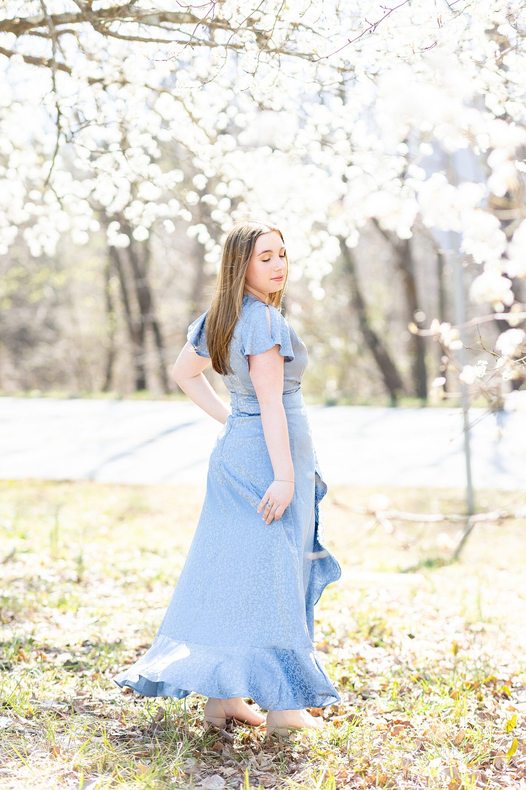 senior girl in blue dress