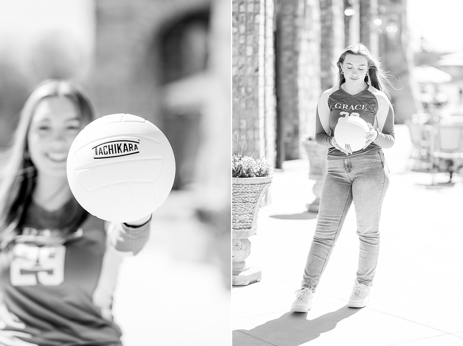 senior with volleyball during Dreamy Spring Senior Session