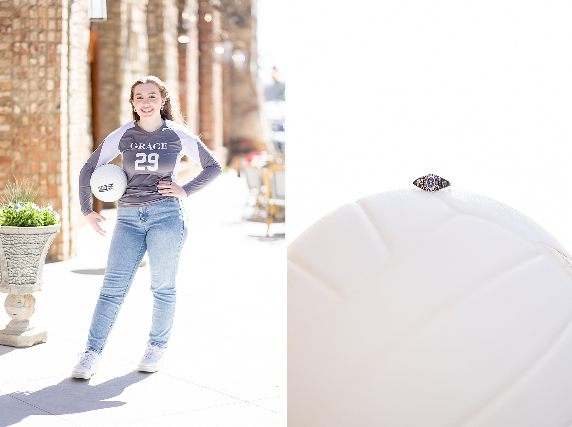 volleyball with class ring during senior portraits