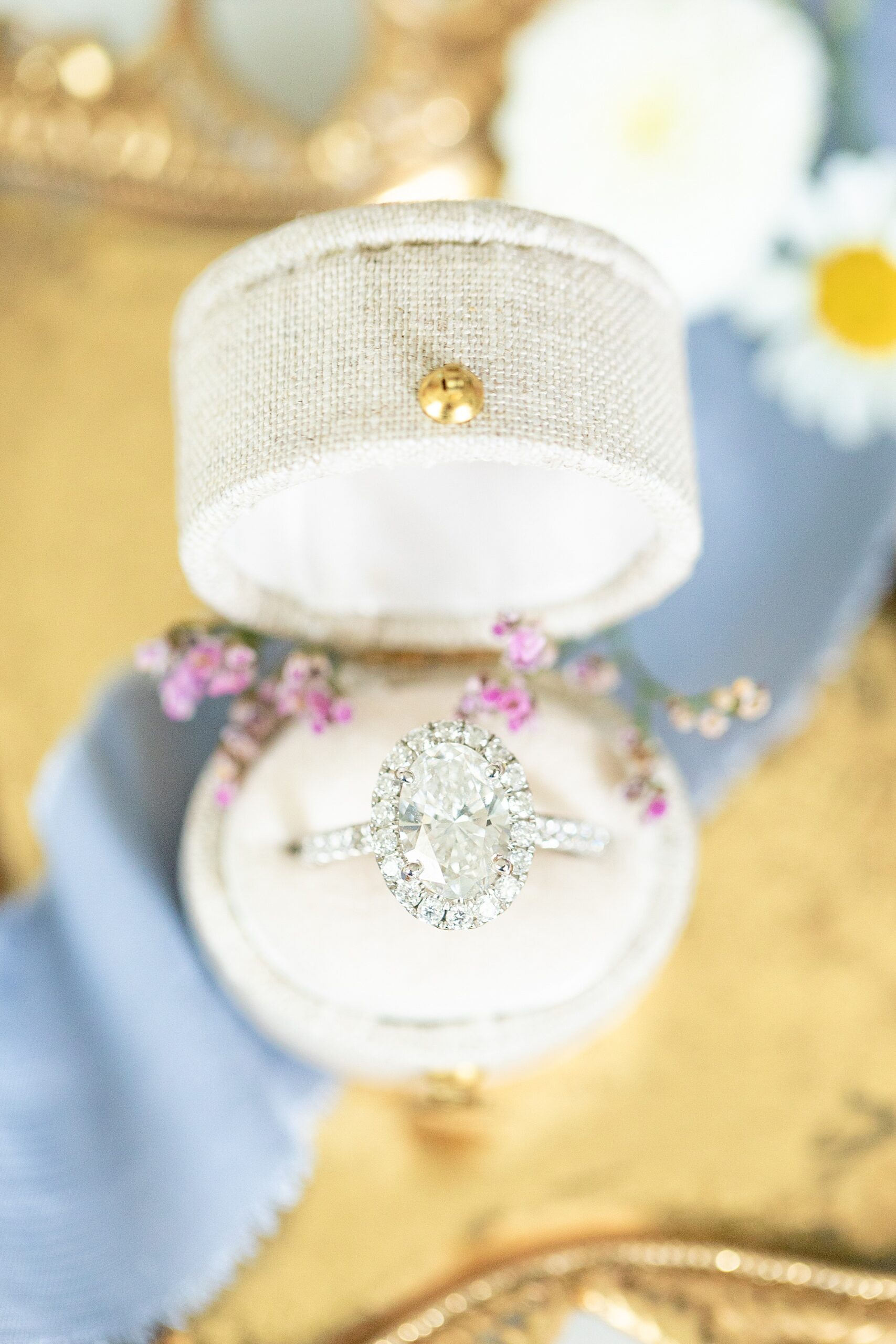 diamond wedding ring in white ring box