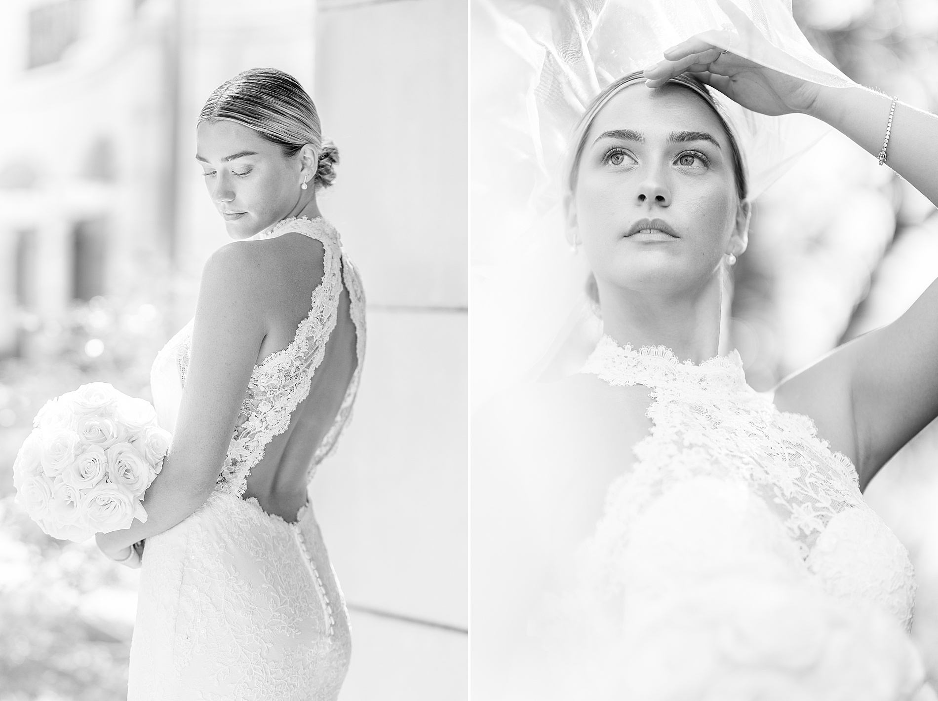 Black and white bridal photos