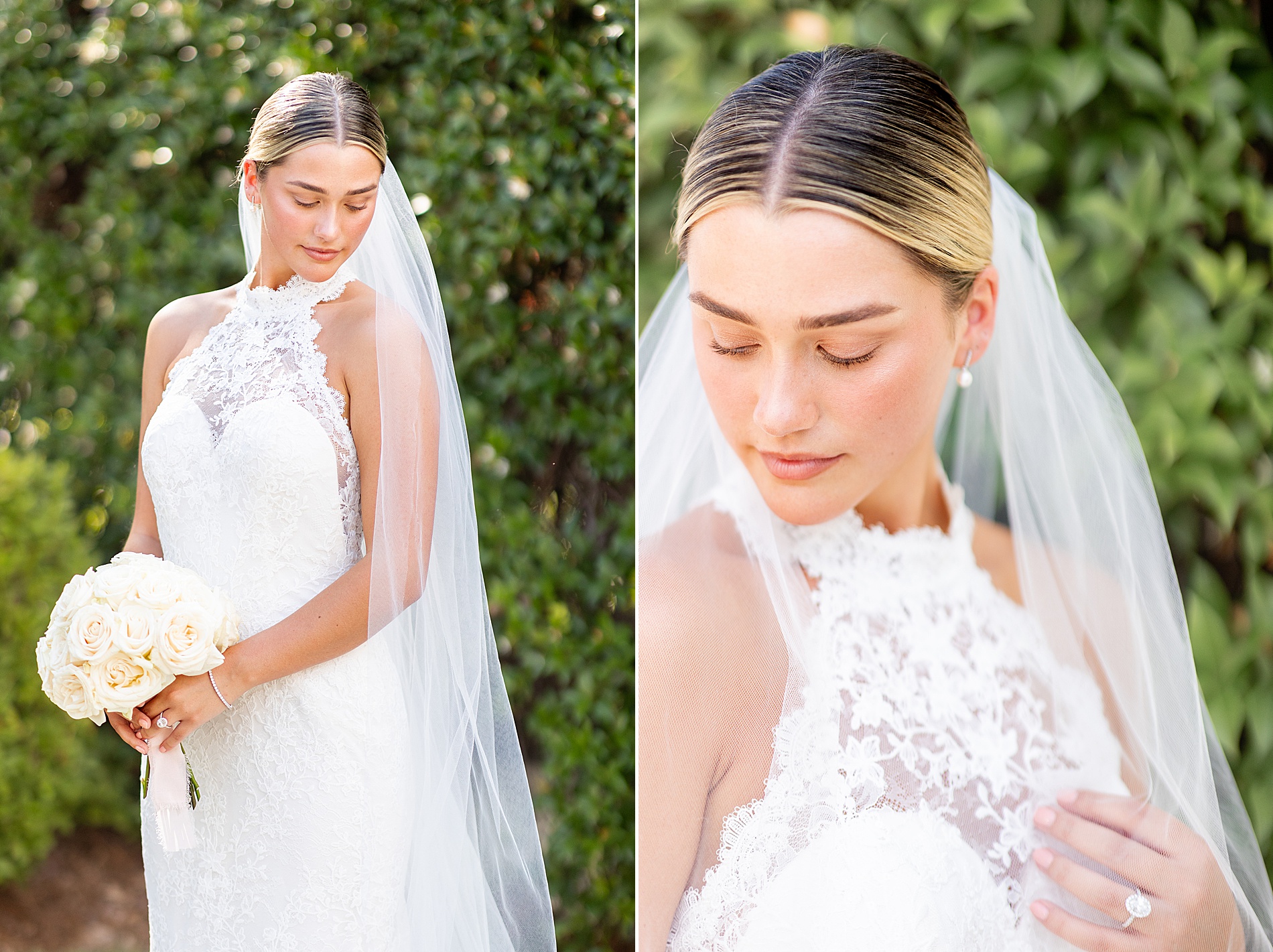 bride in stunning wedding gown with lace details