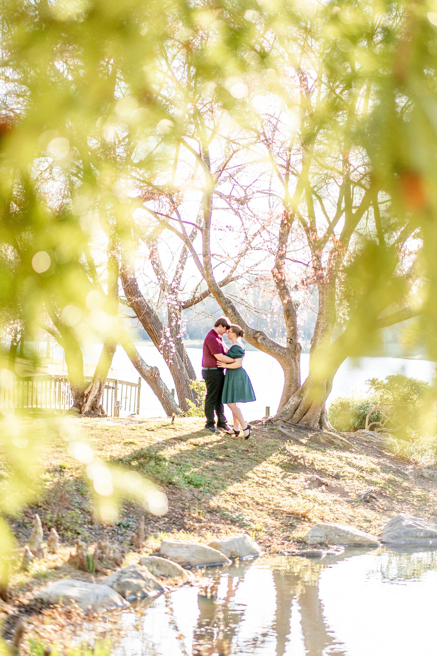 leaves frame couple during engagement session