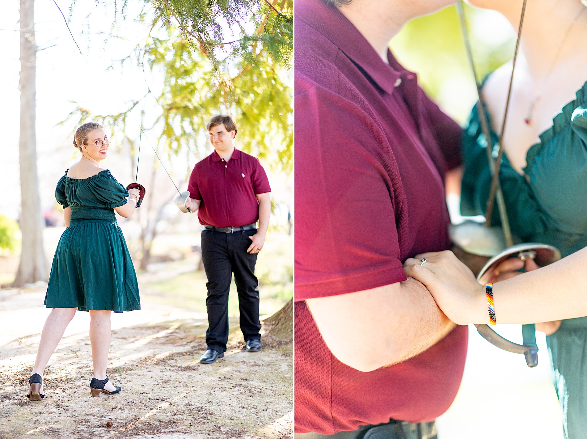 adventurous engagement session with swords