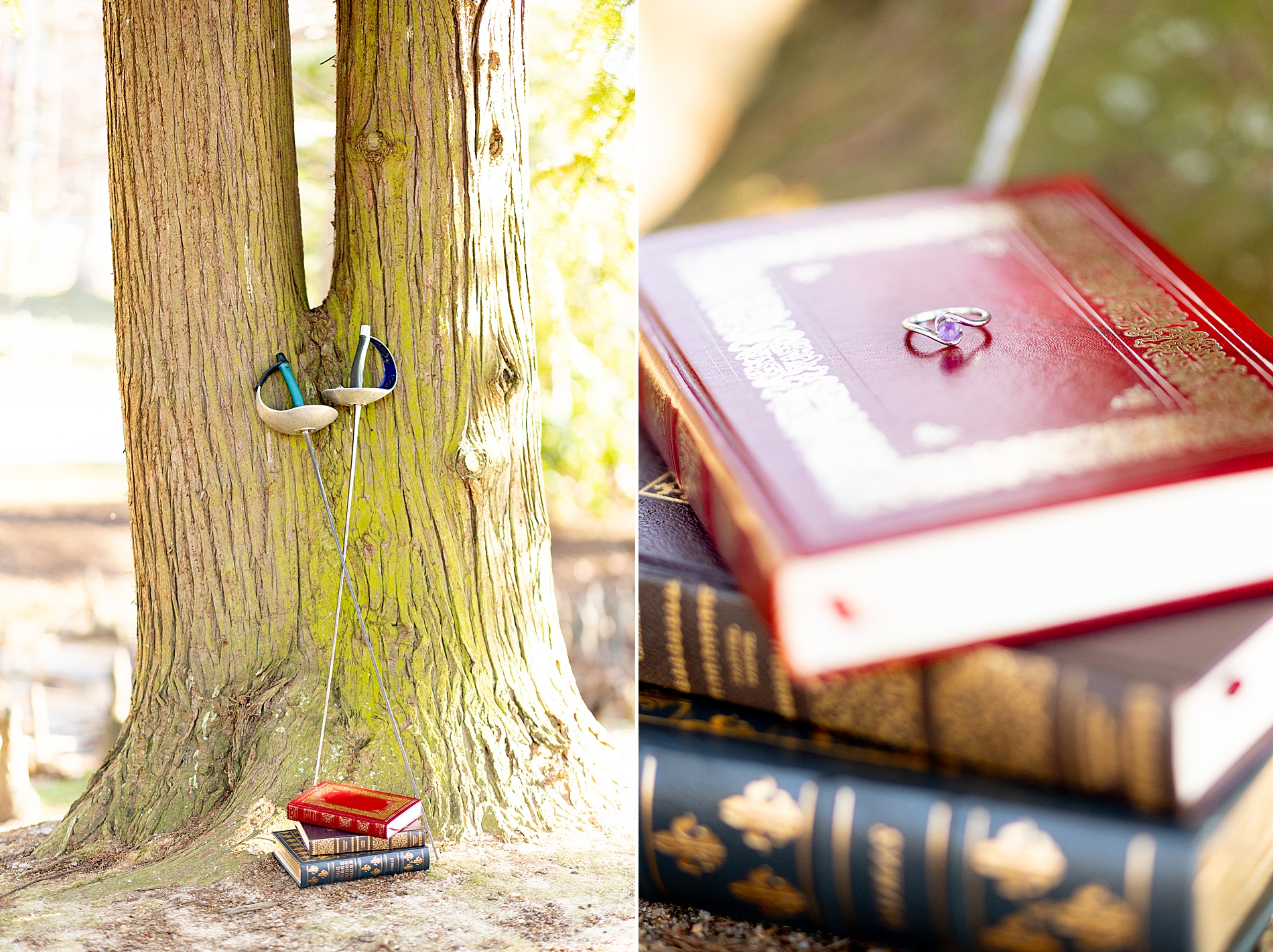 stack of books with ring on top