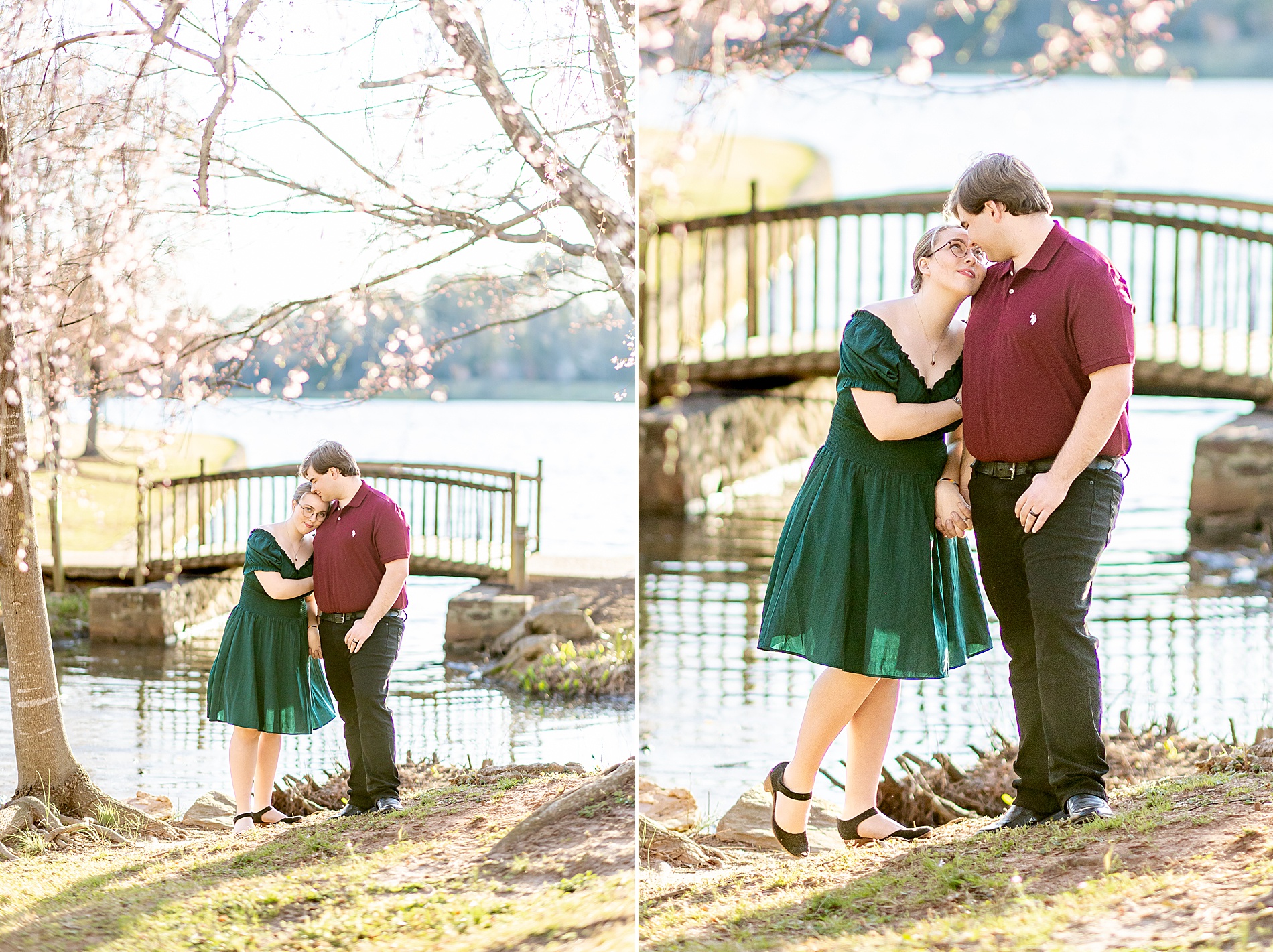 spring engagement by the water at Furman University
