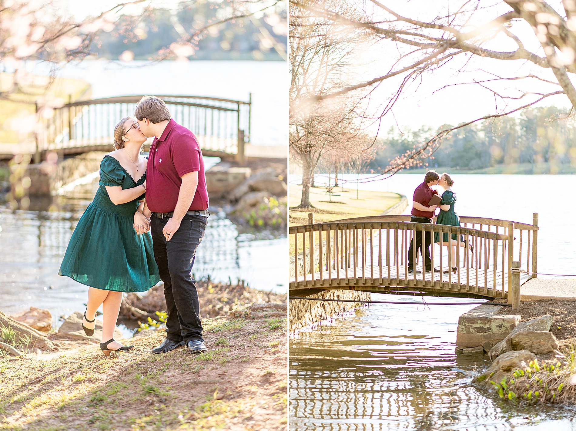 couple kiss on bridge
