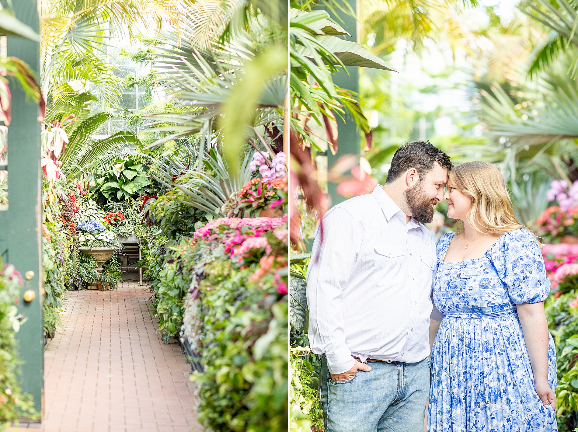 romantic engagement photos in garden