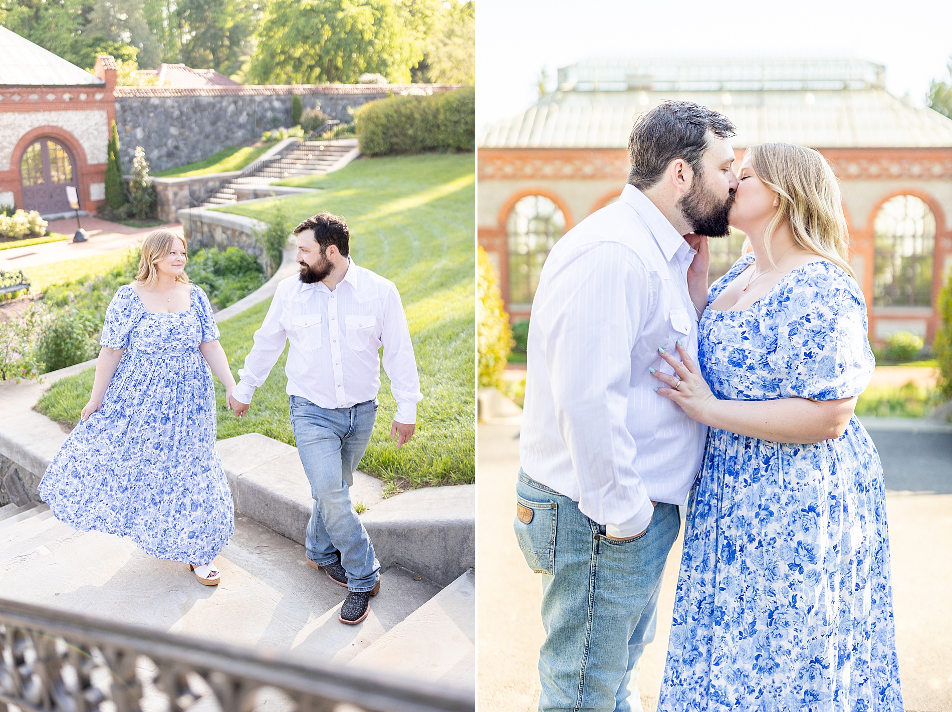 couple walk up staircase