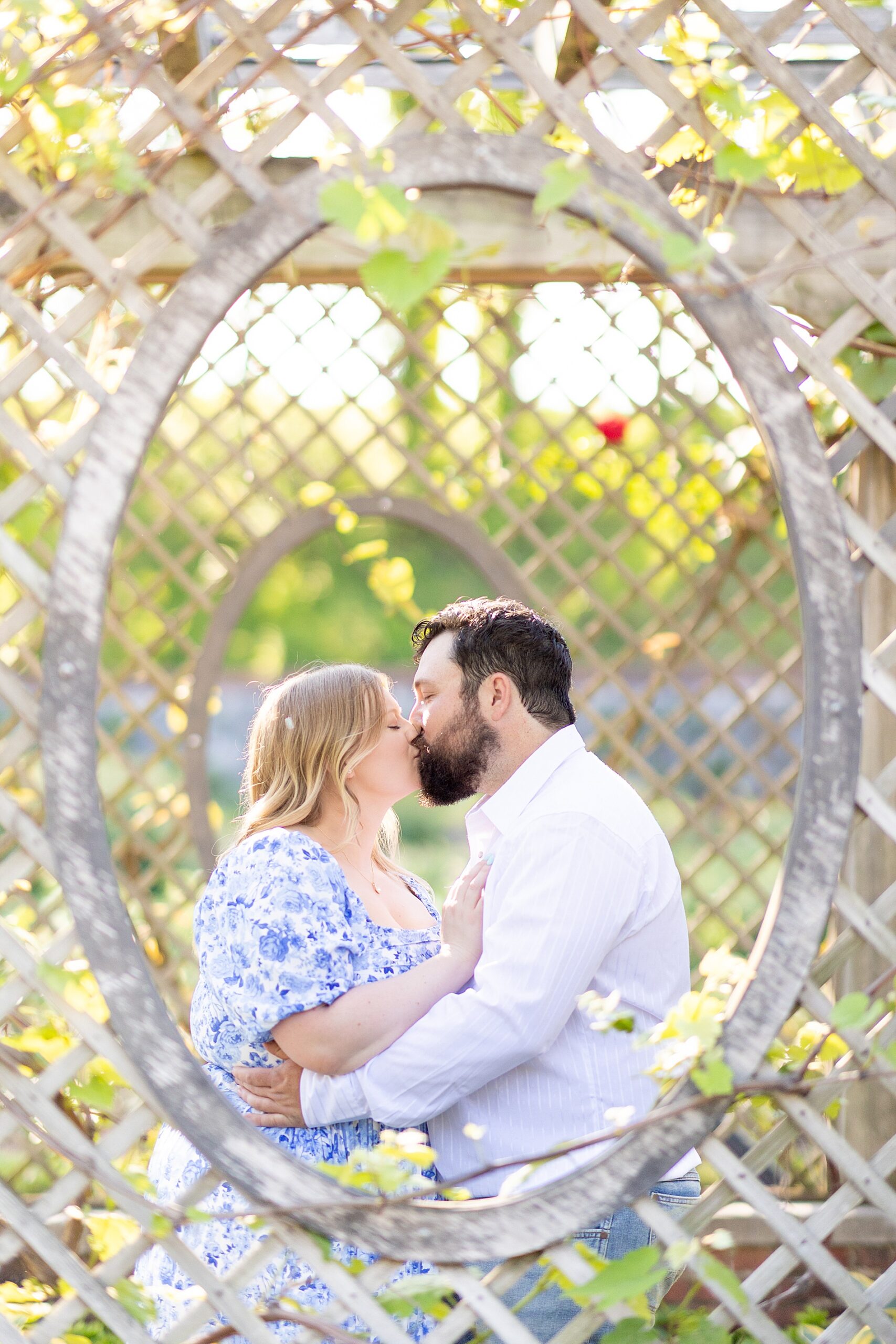 couple kiss during Asheville NC engagement