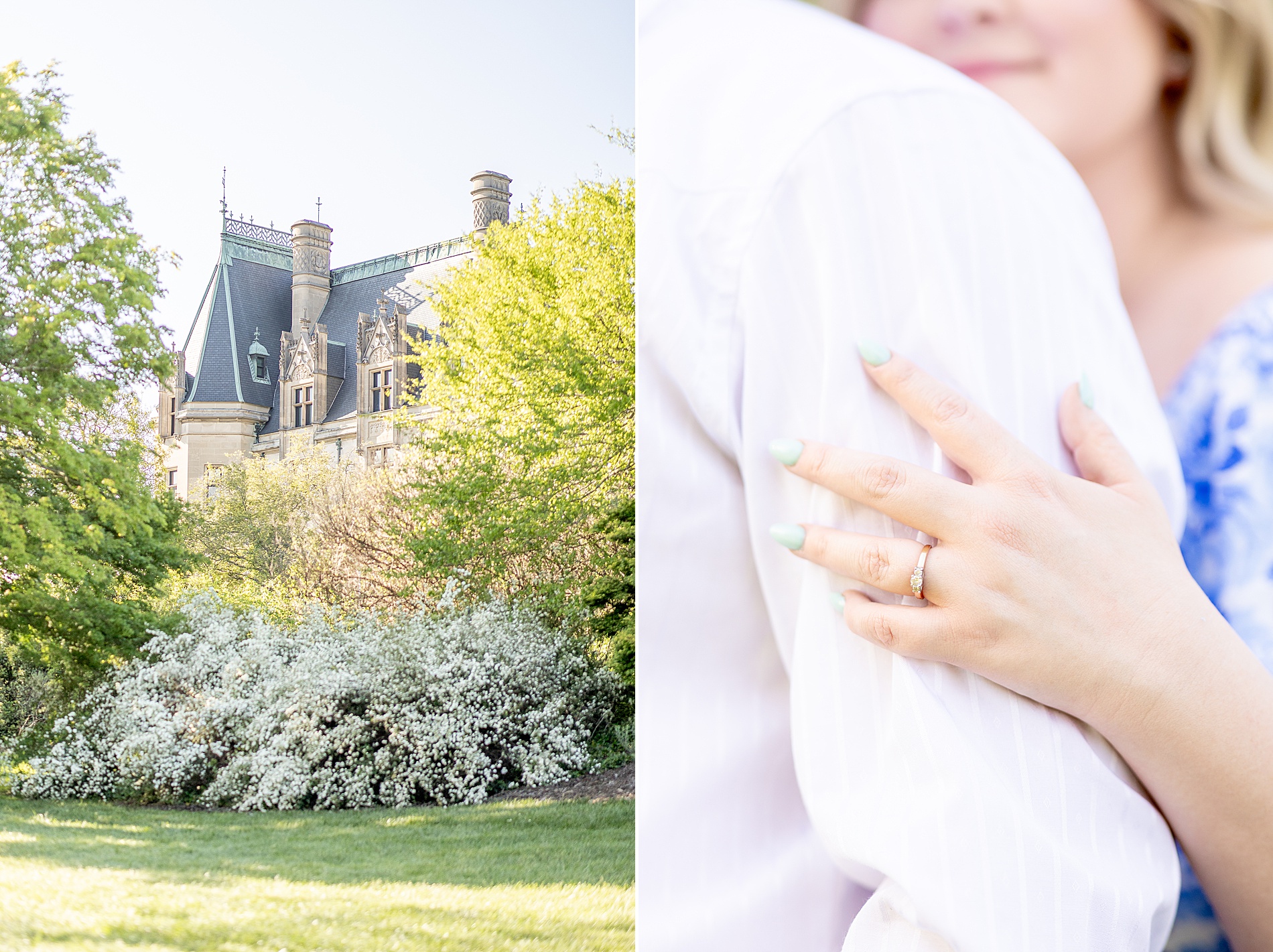 couple shows off engagement ring