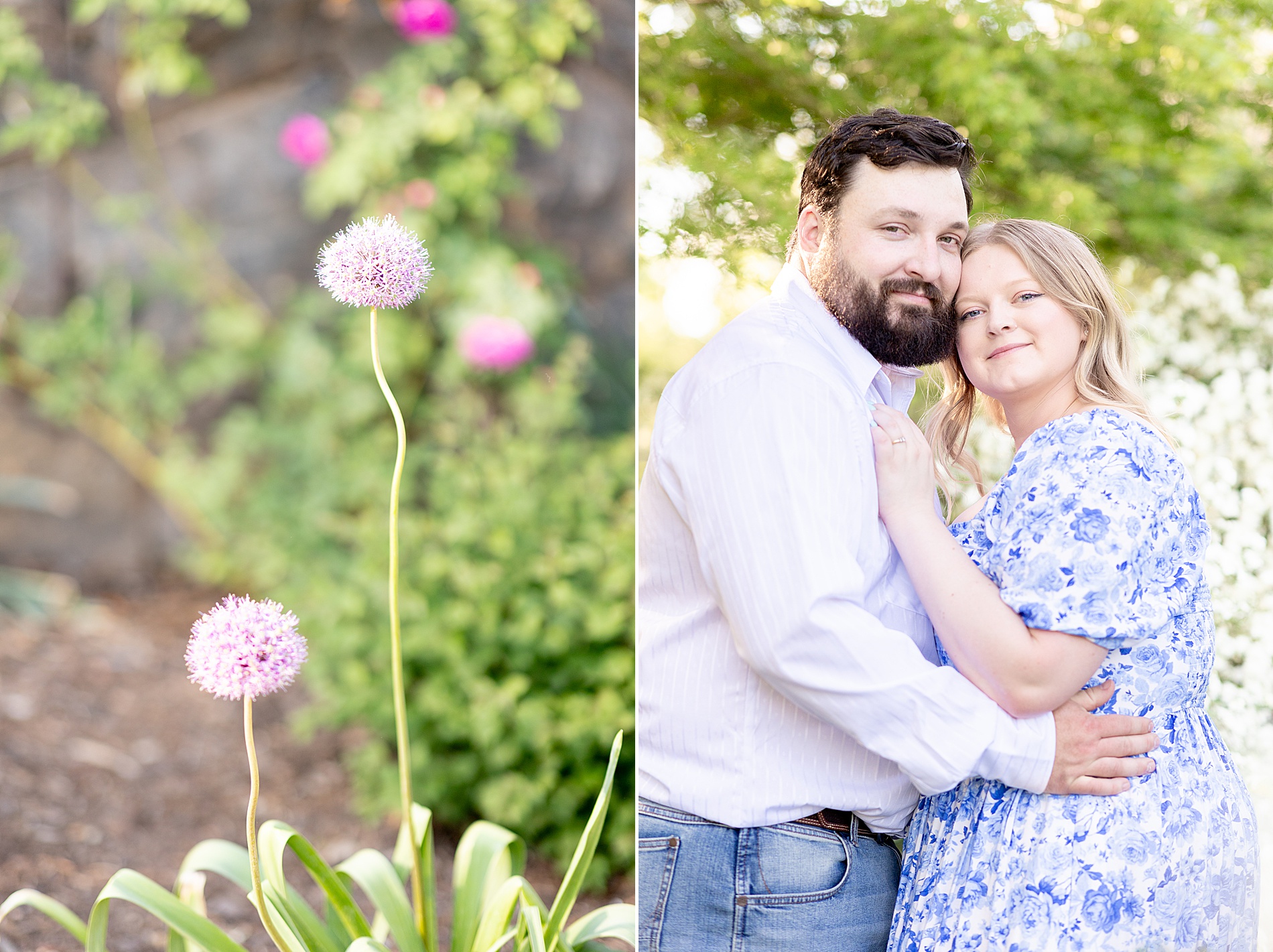 couple hug during spring engagement session