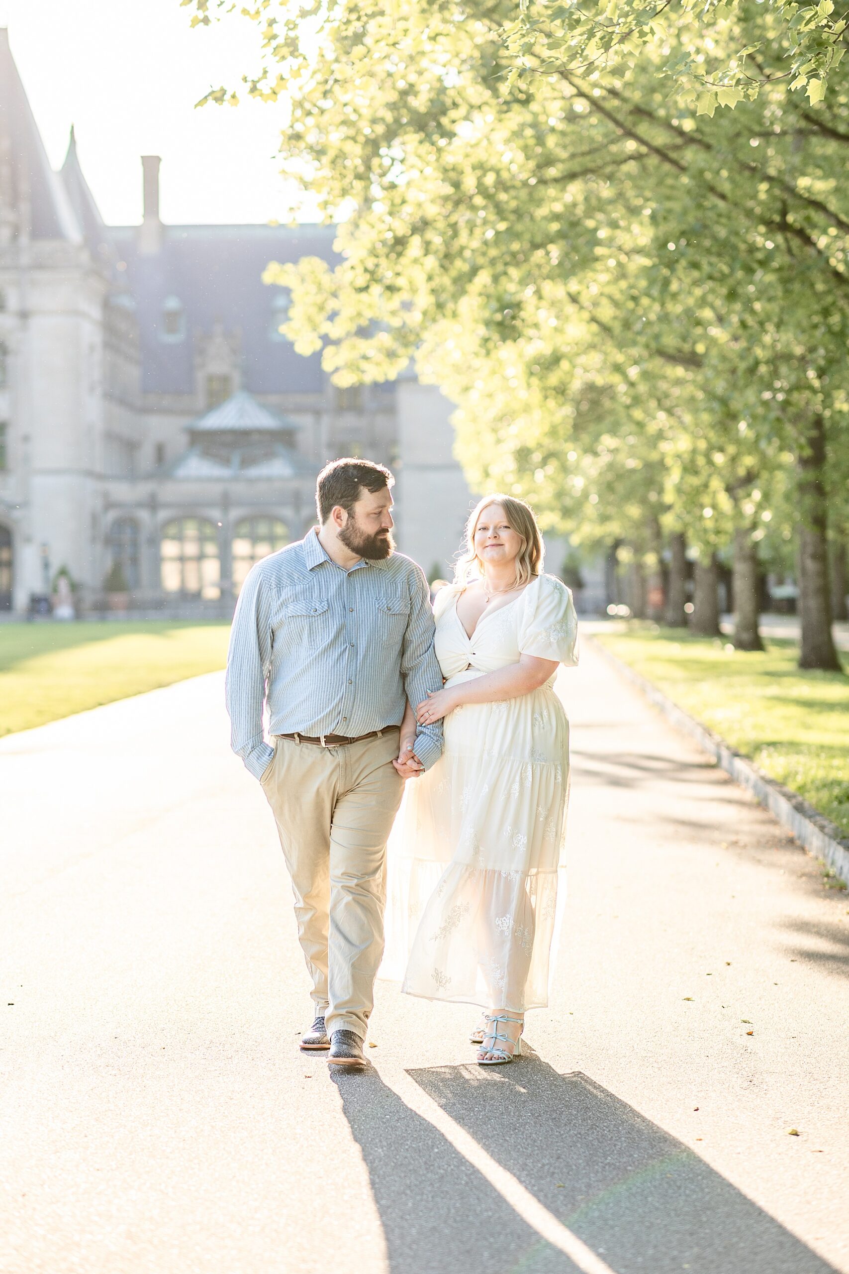 couple walking by Biltmore Estate