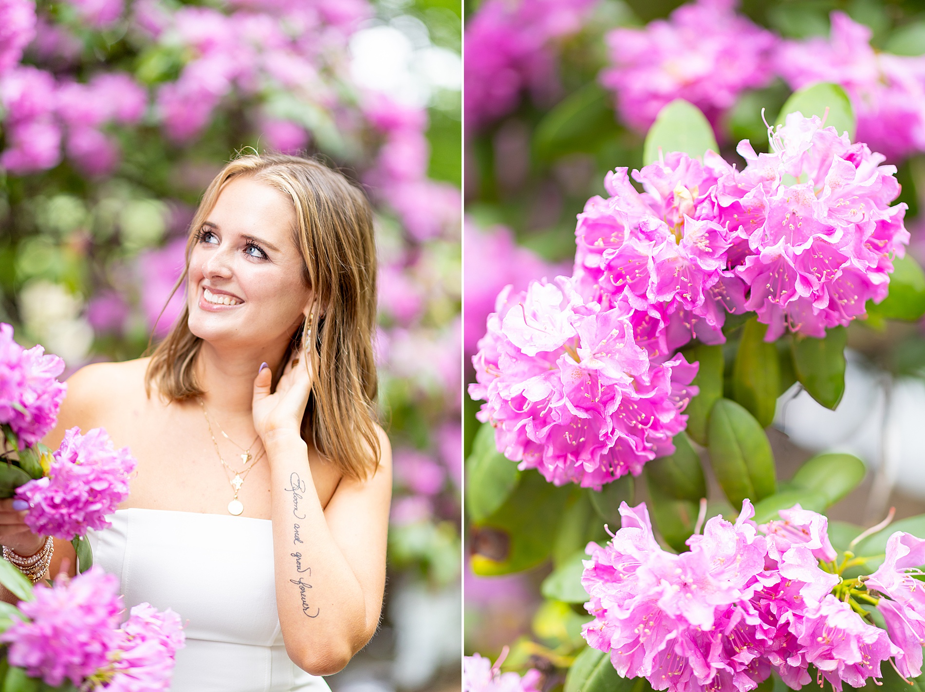 beautiful pink spring blooms at Furman University College Grad Session