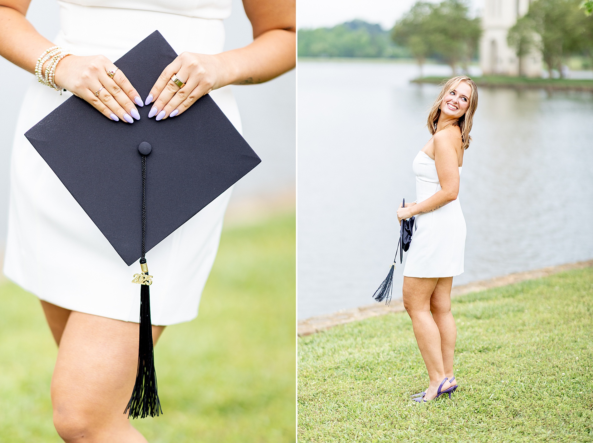 college grad holds cap during senior portraits
