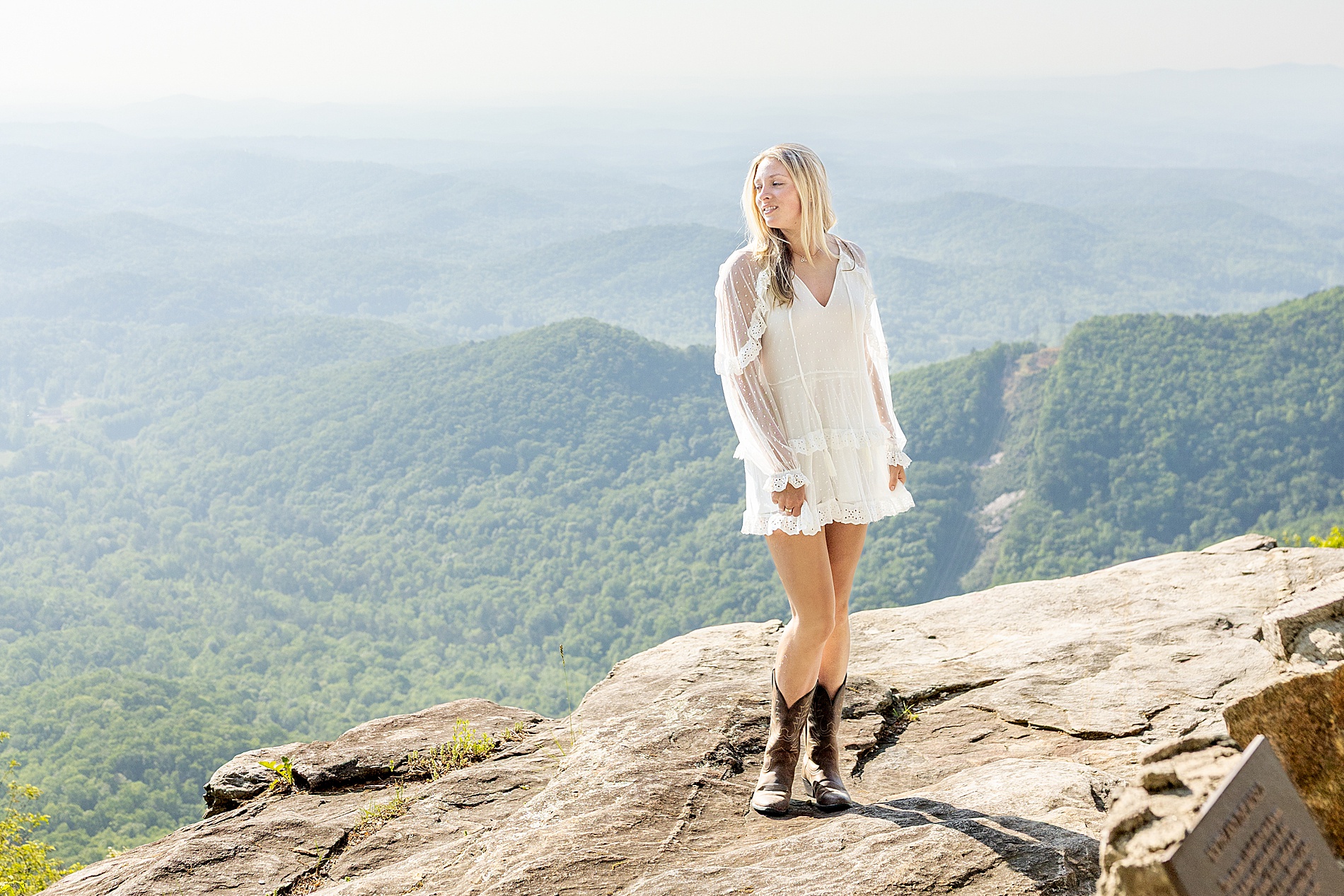 Scenic senior portraits overlooking Blue Ridge Mountains in Greenville, SC