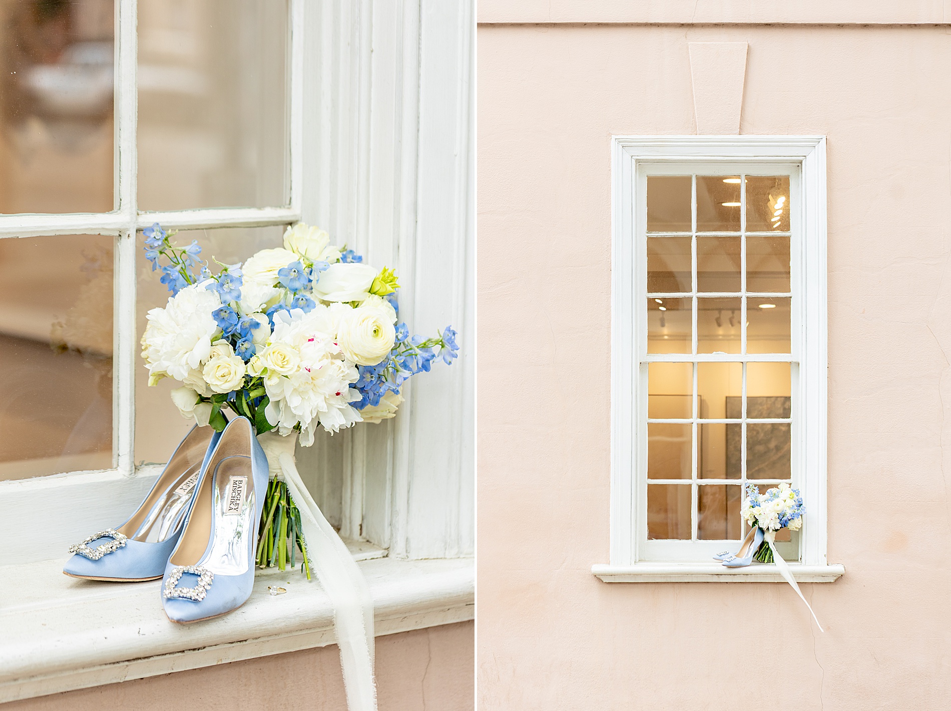 blue shoes on windowsill in Charleston