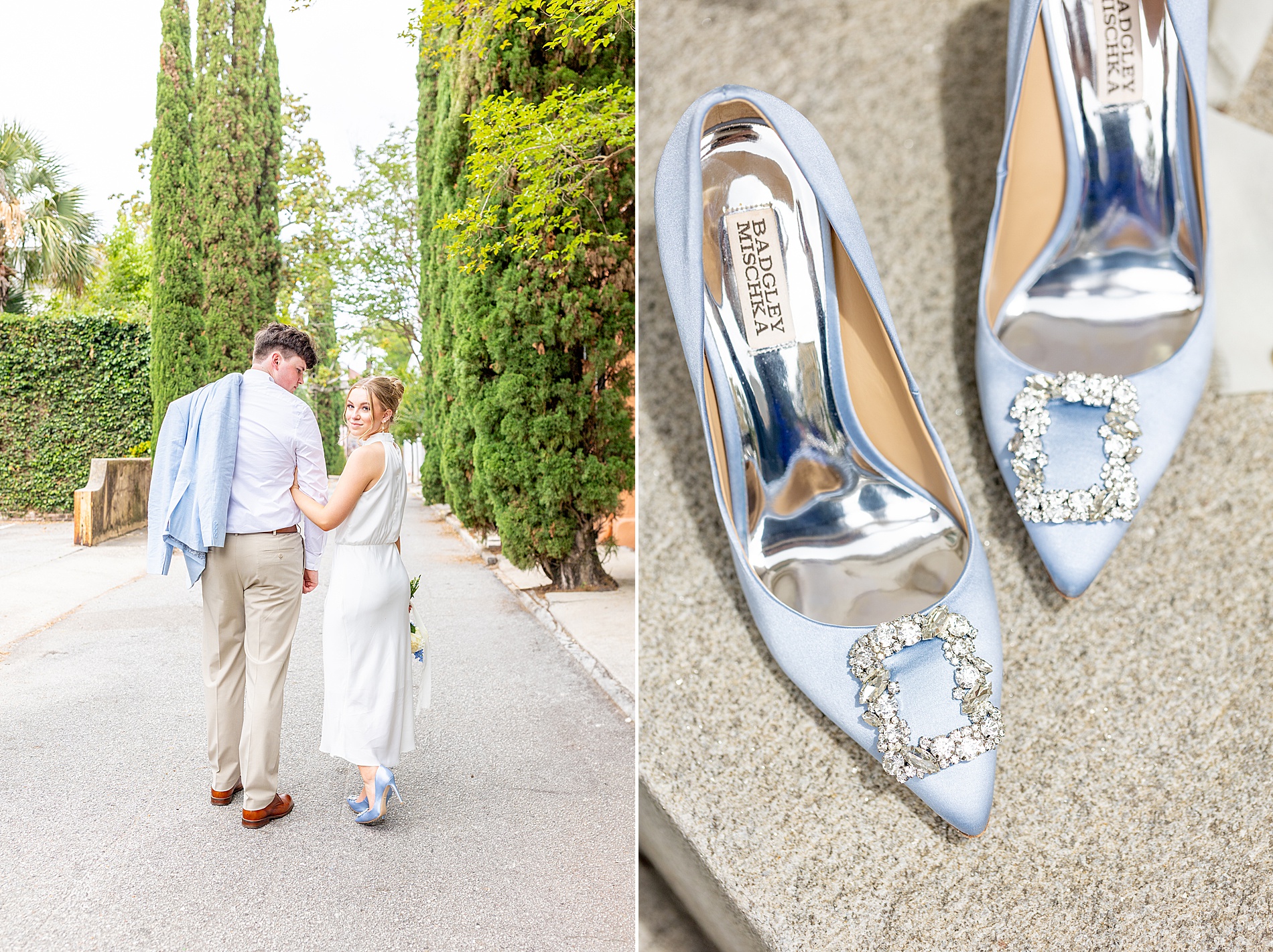 woman in white dress with blue shoes
