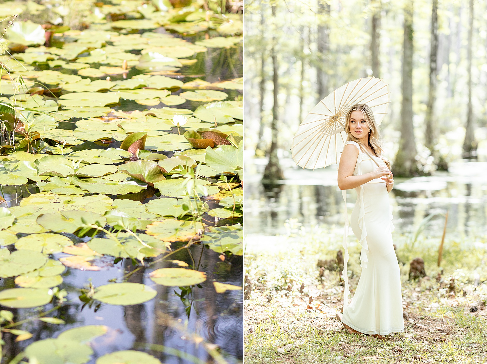 light and airy Charleston engagement session at Cypress Gardens