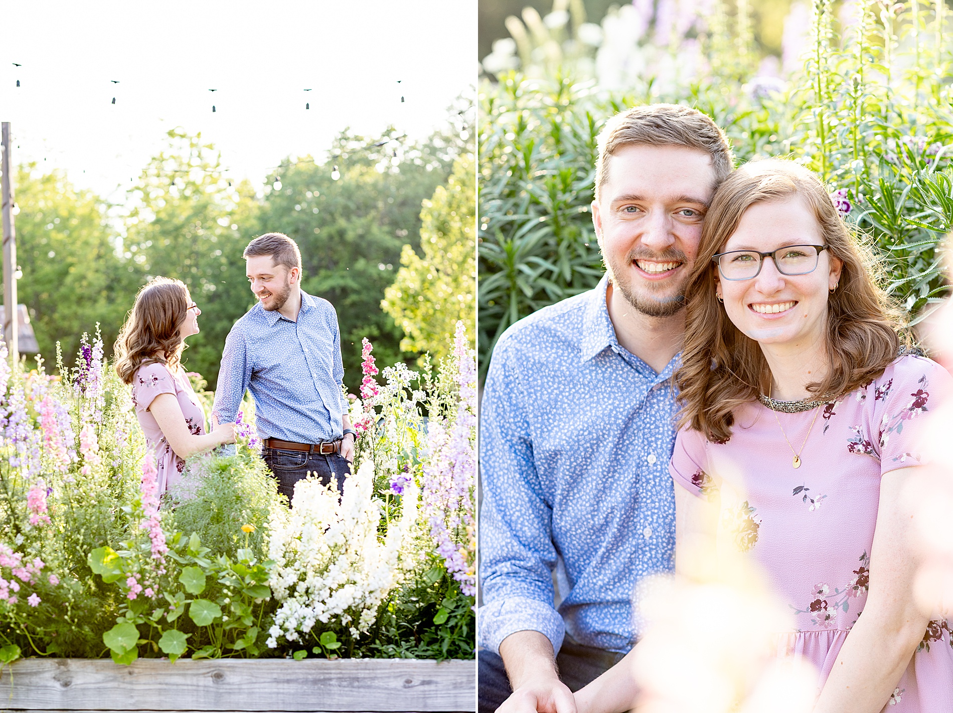 husband and wife in field of flowers at Rabbit Crest Farms