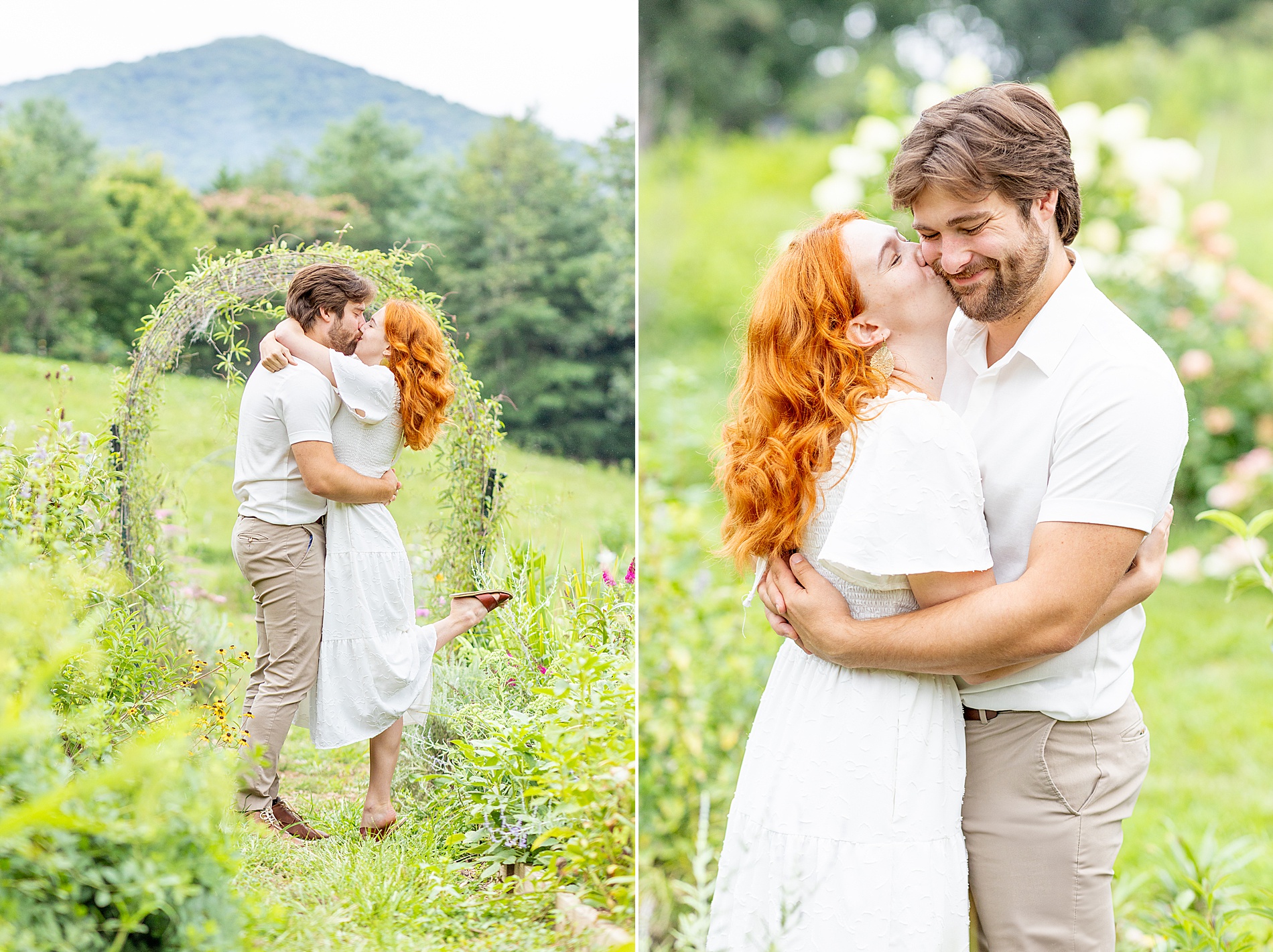 couple kiss in flower garden