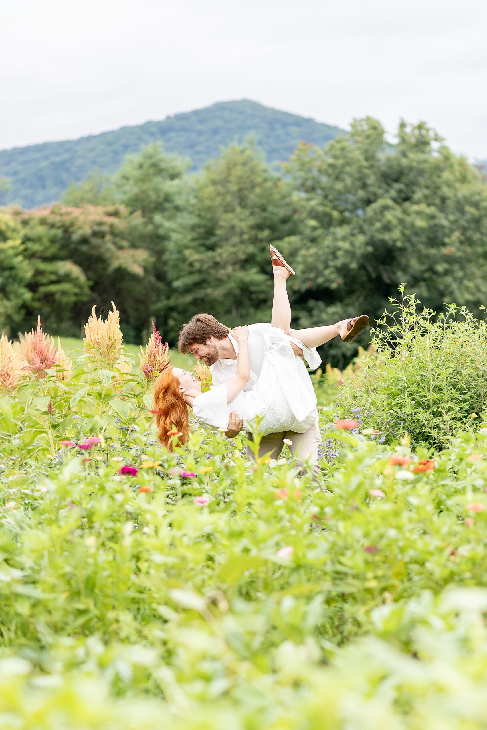 romantic Anniversary portraits at The Never Ending Flower Farm by Asheville, NC Wedding Photographer