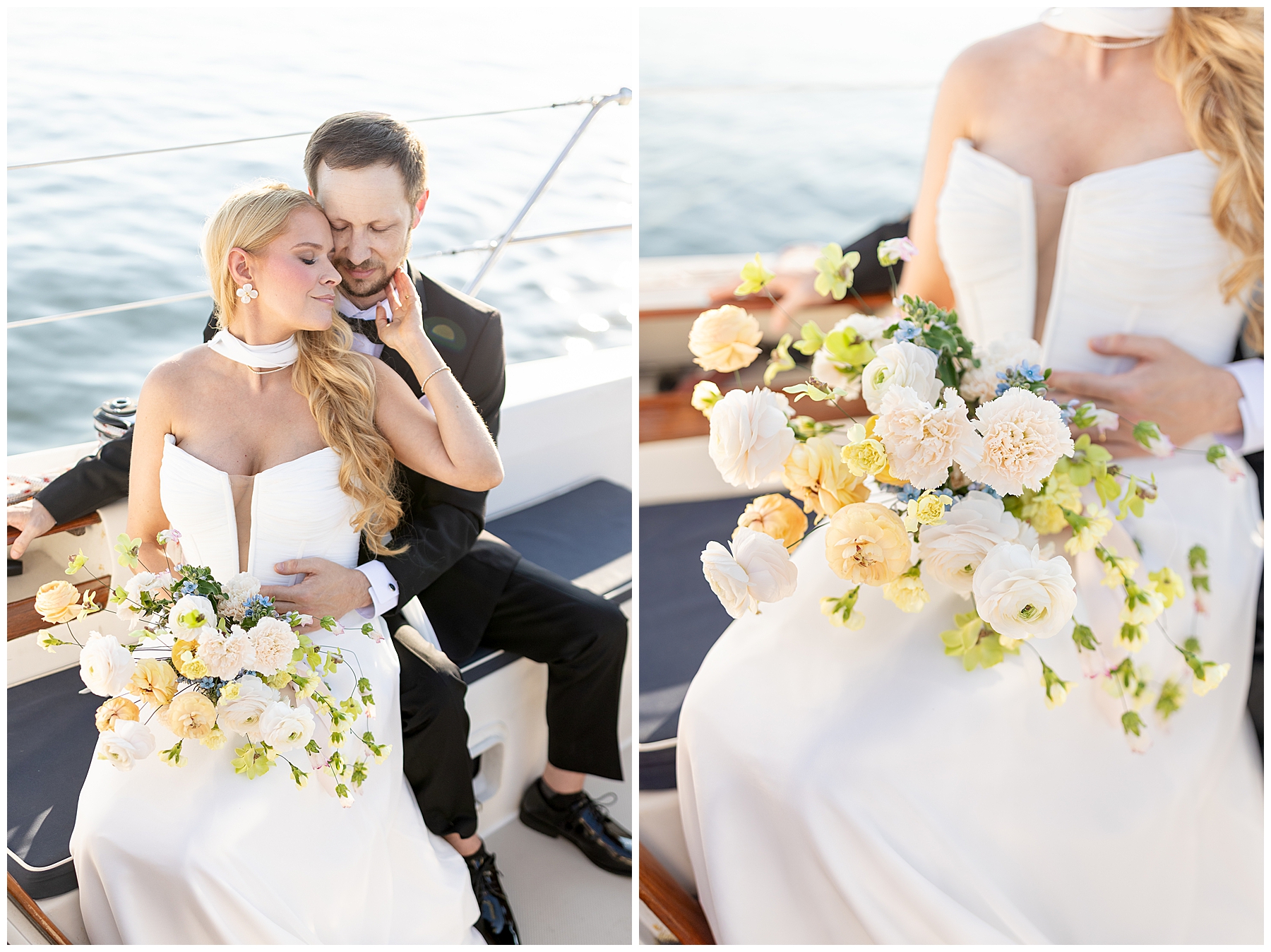 Charleston Harbor Wedding Portraits on a Sailboat by Charleston wedding photographer 