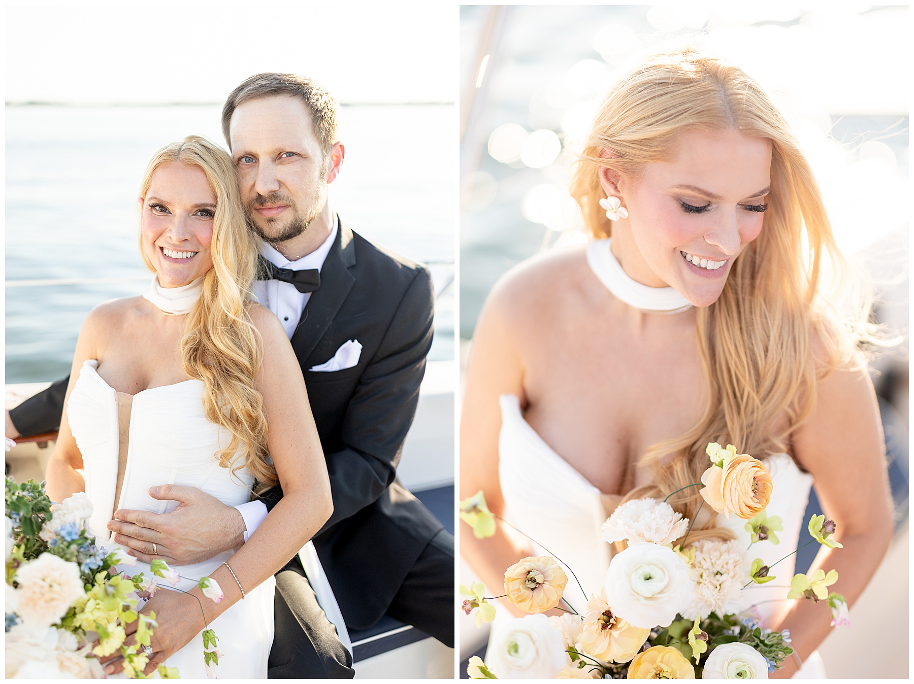 couple on sailboat out on the Charleston Harbor 
