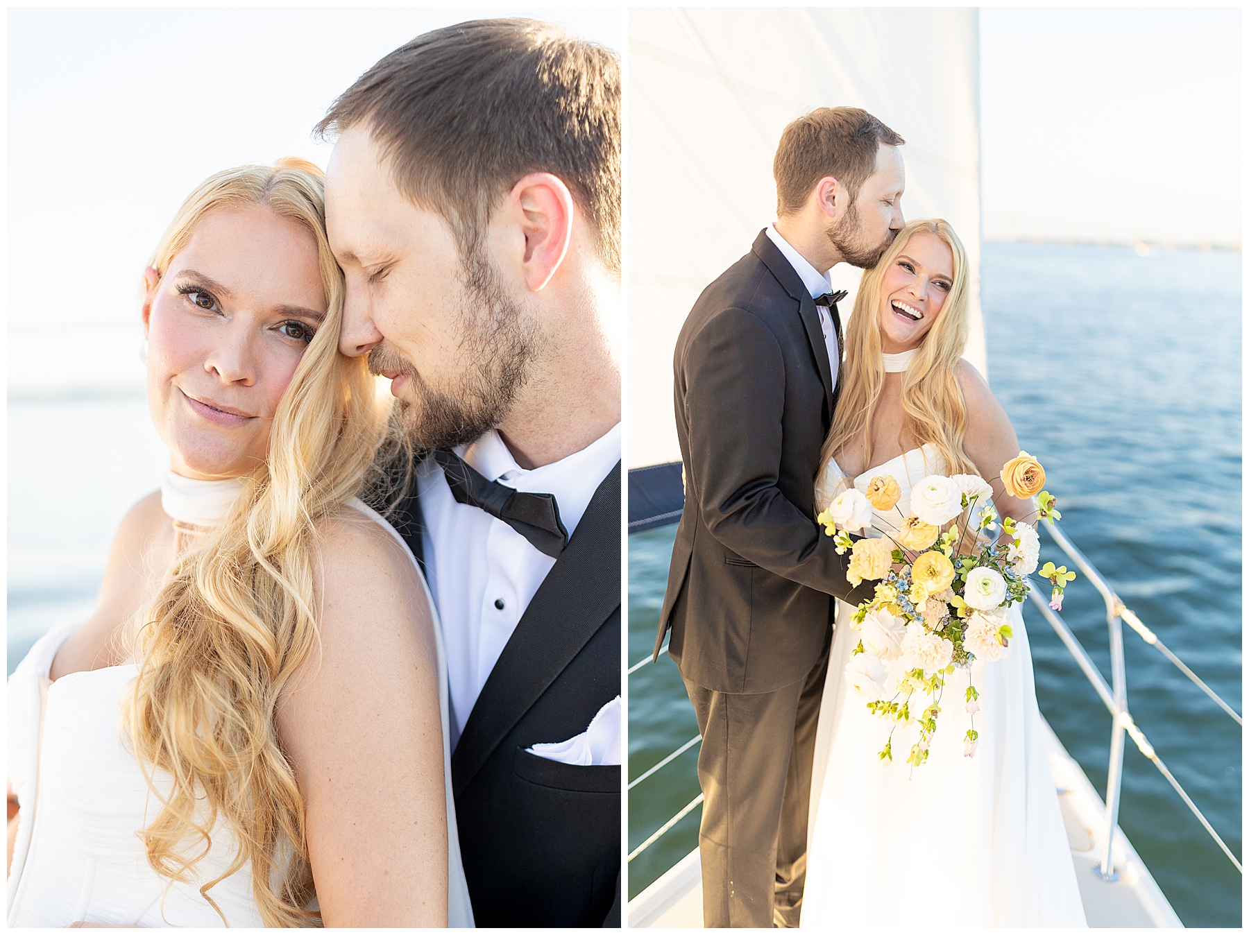 Charleston Harbor Wedding Portraits on a Sailboat by Charleston wedding photographer 