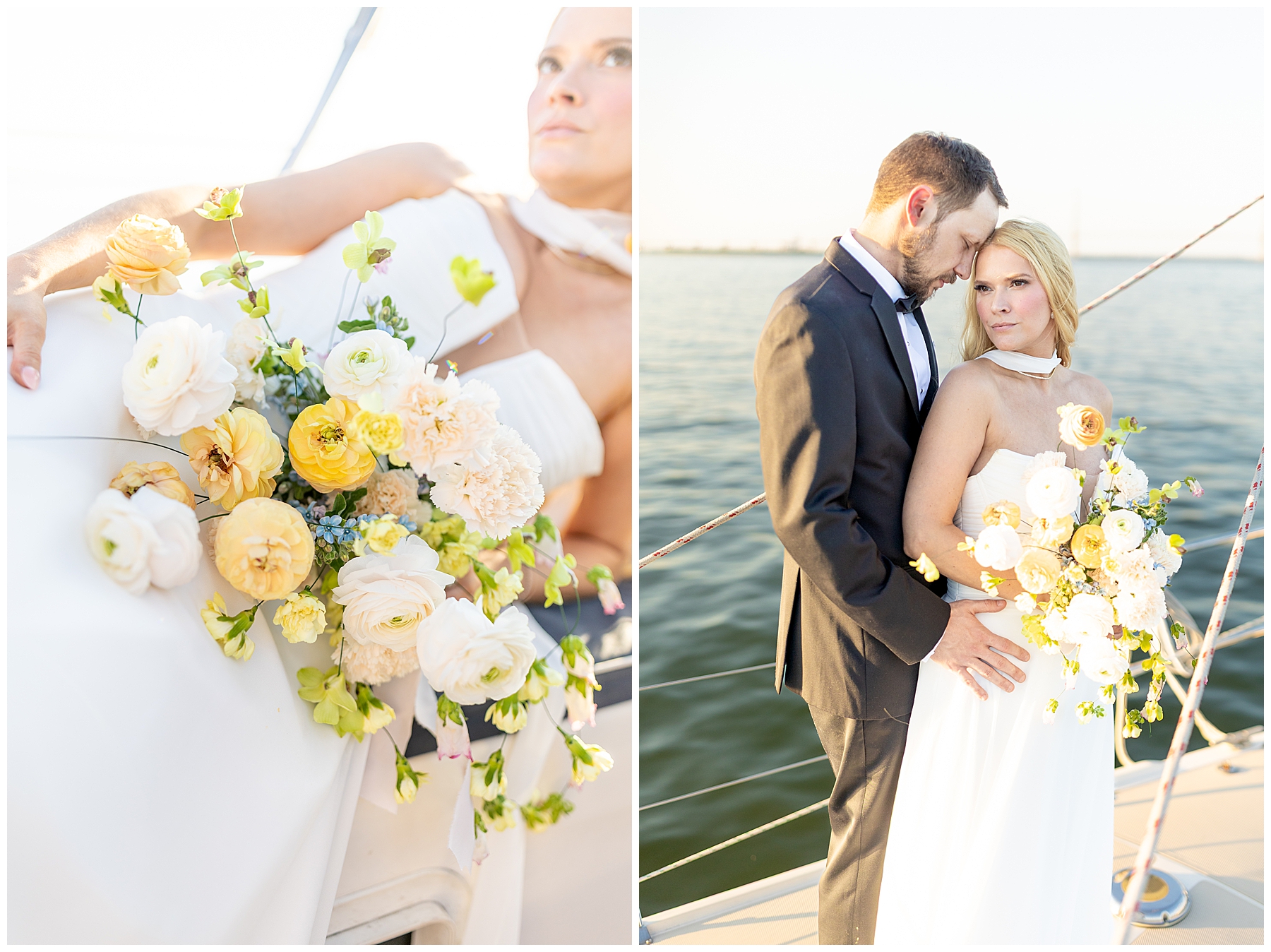 Charleston Harbor Wedding Portraits on a Sailboat by Charleston wedding photographer 