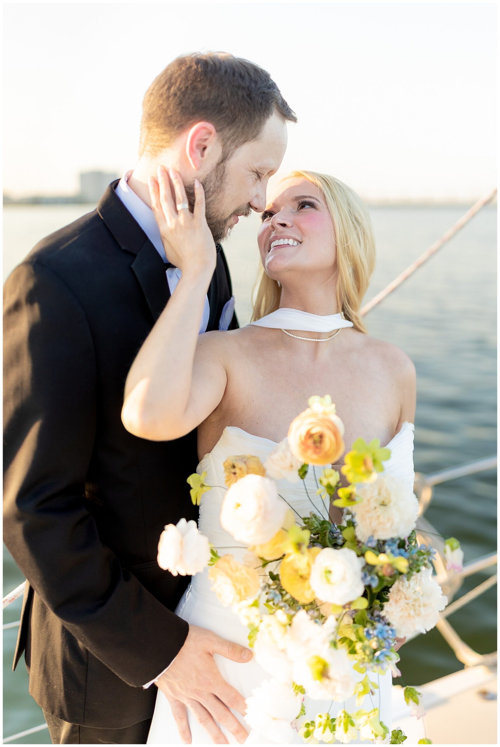 timeless wedding portraits on the water at Charleston Harbor 