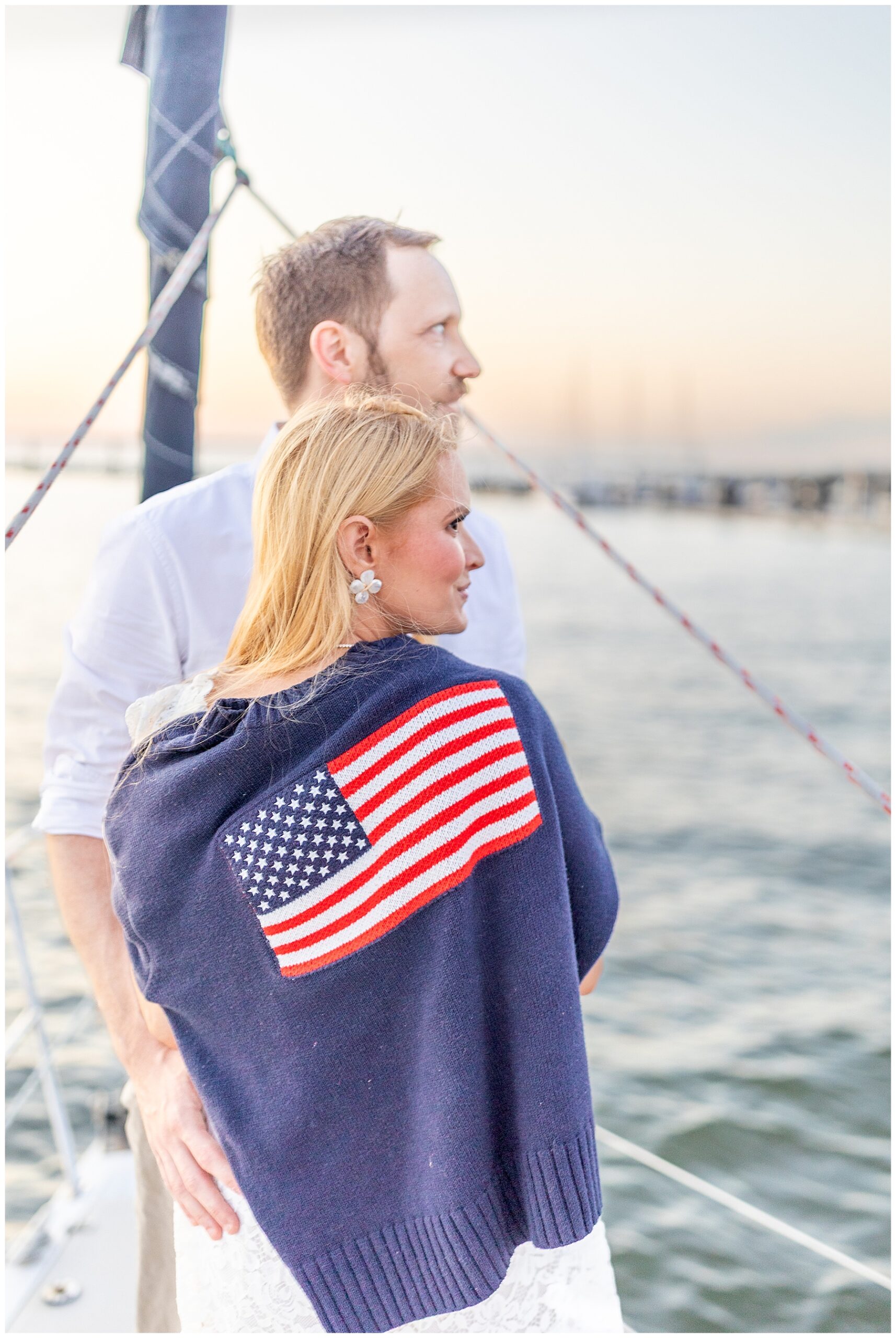 Charleston Harbor Wedding Portraits on a Sailboat by Charleston wedding photographer 