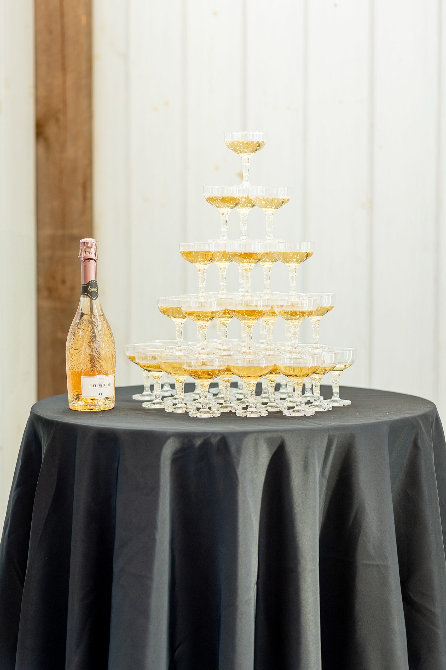 champagne tower and custom champagne bottle 