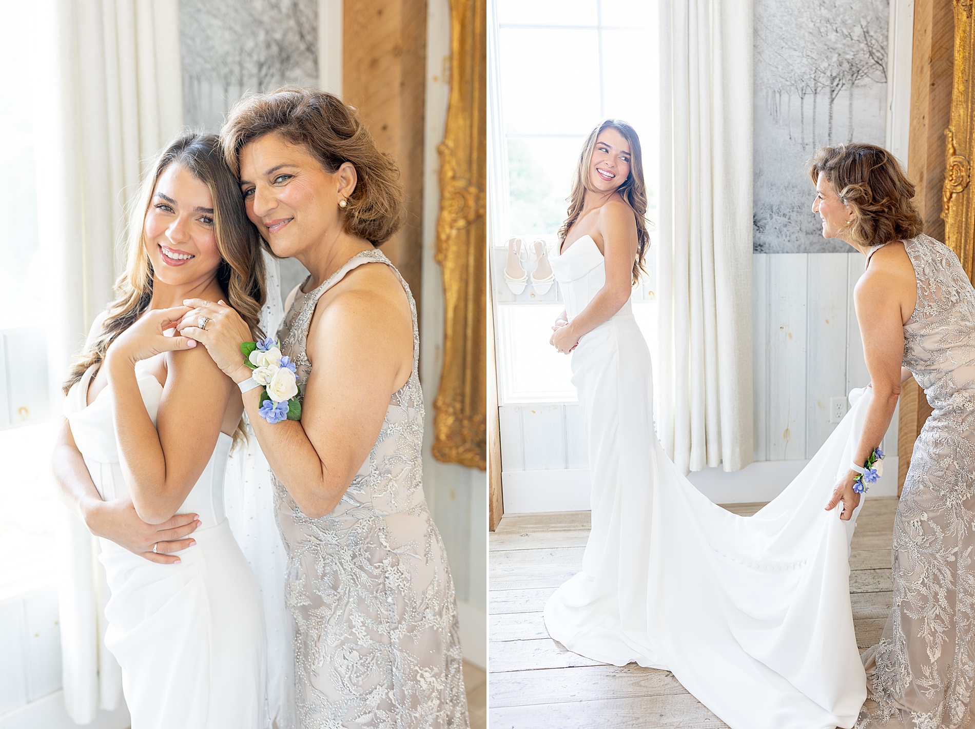 bride and mother in bridal suite at Heyward Manor  