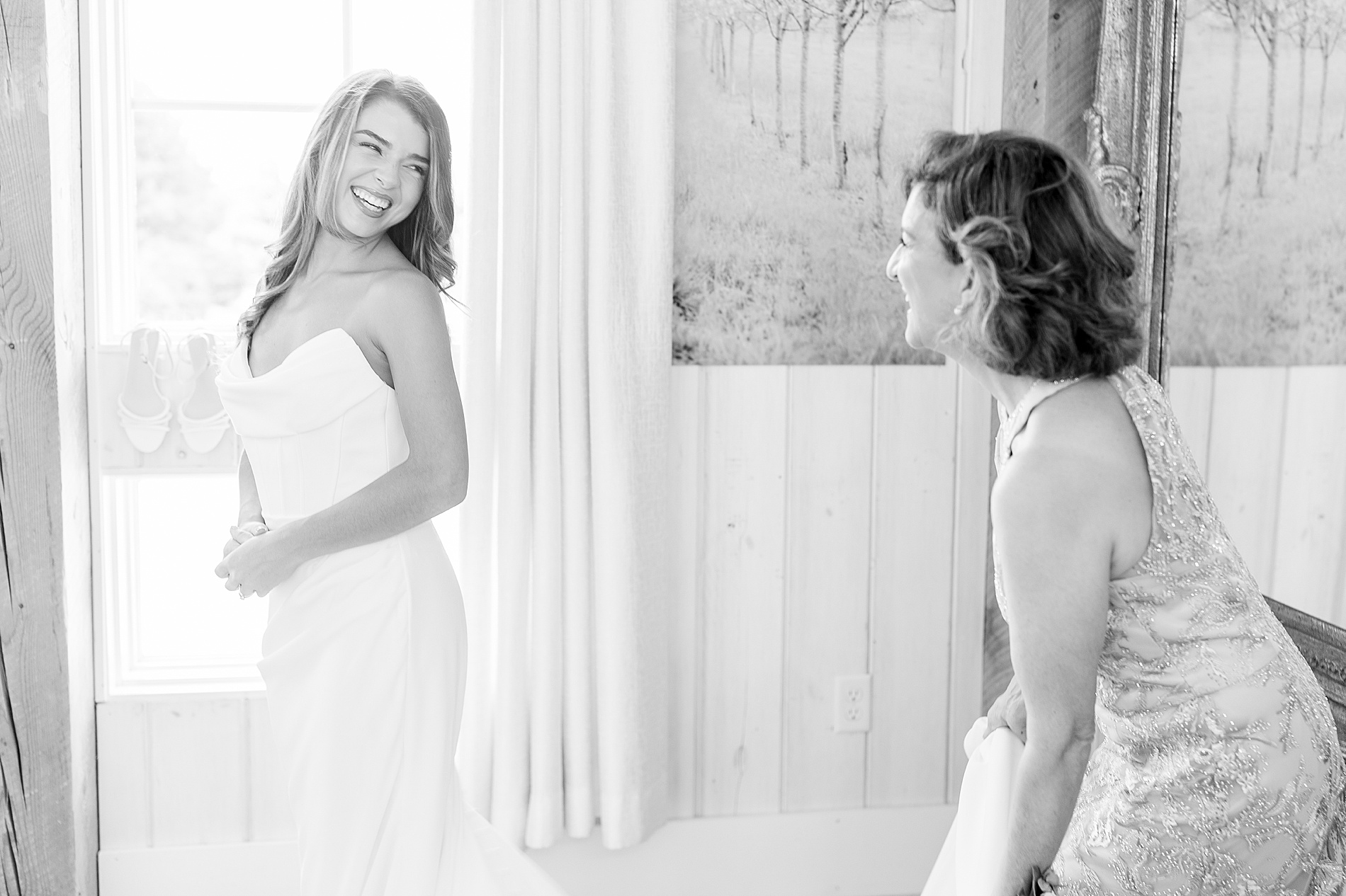 bride and mother getting ready for SC wedding 