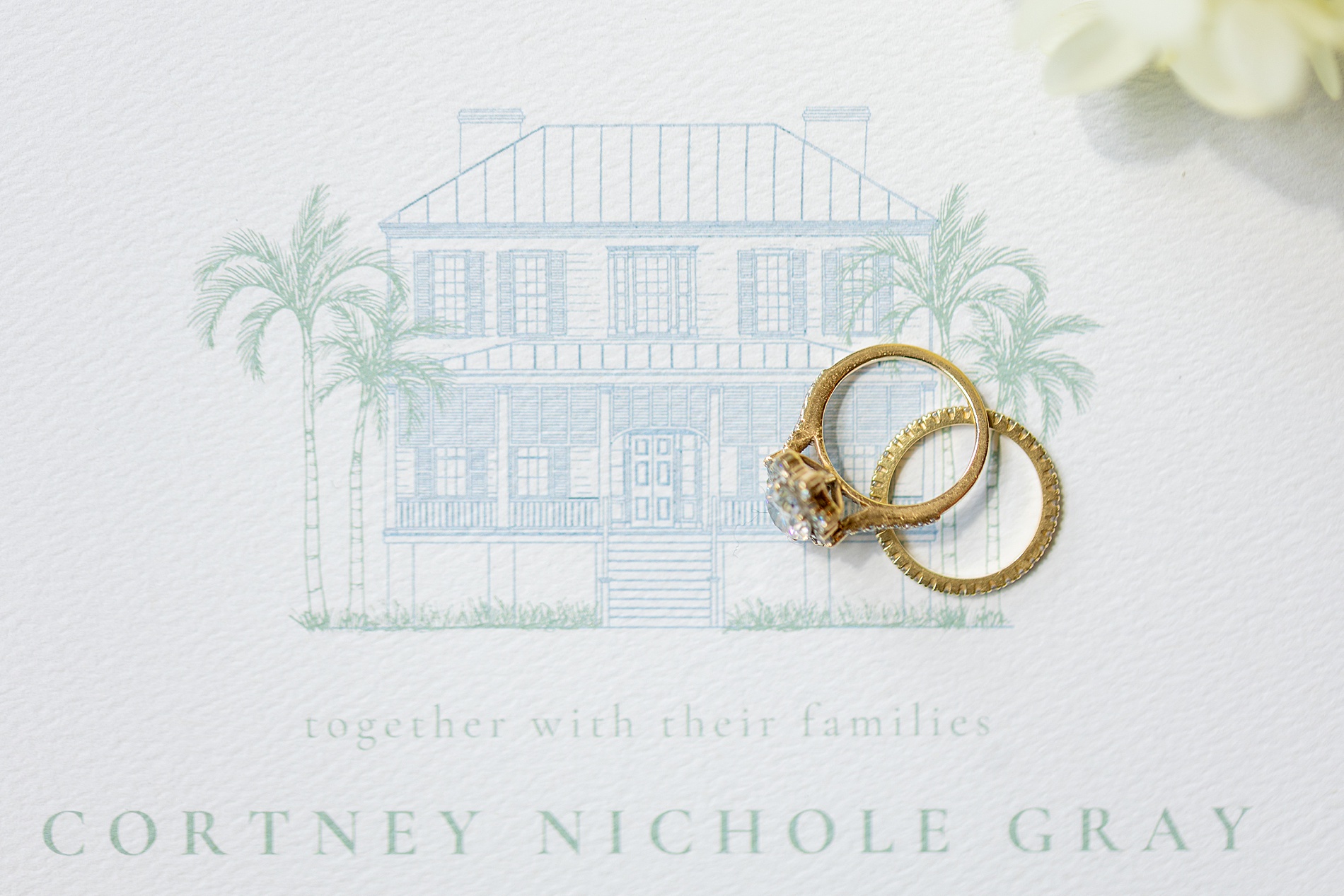 wedding invitation with sketch of venue 