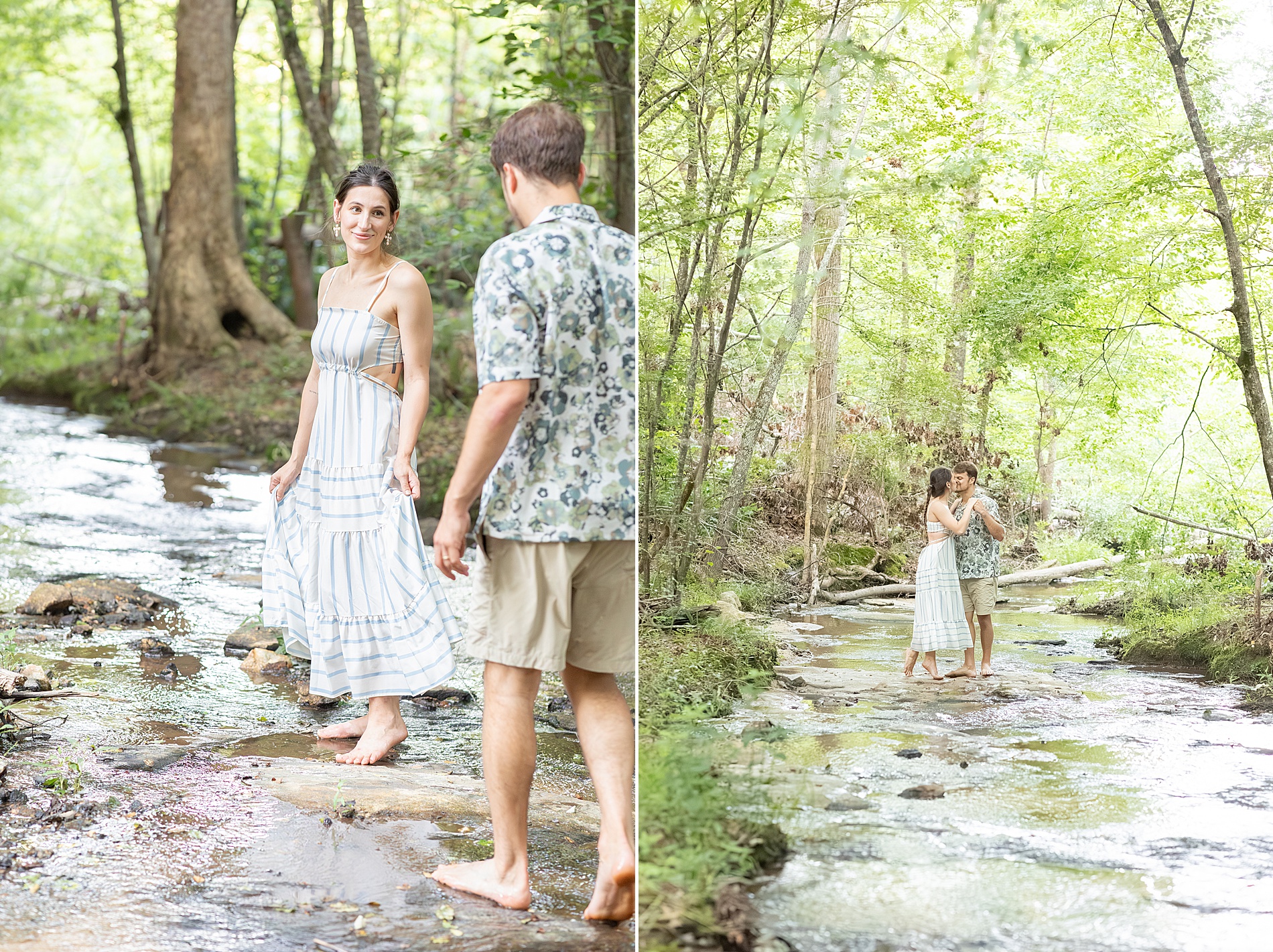 couple portraits in creek on family property