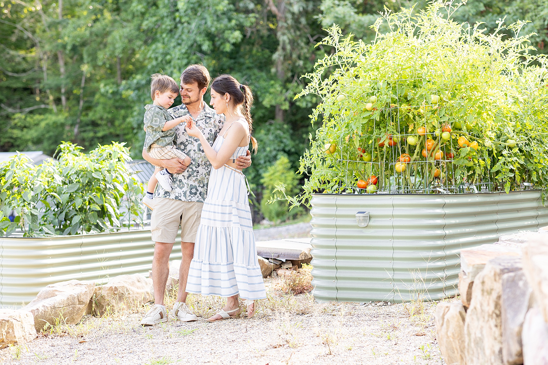 family portraits by garden at home in Greenville, SC