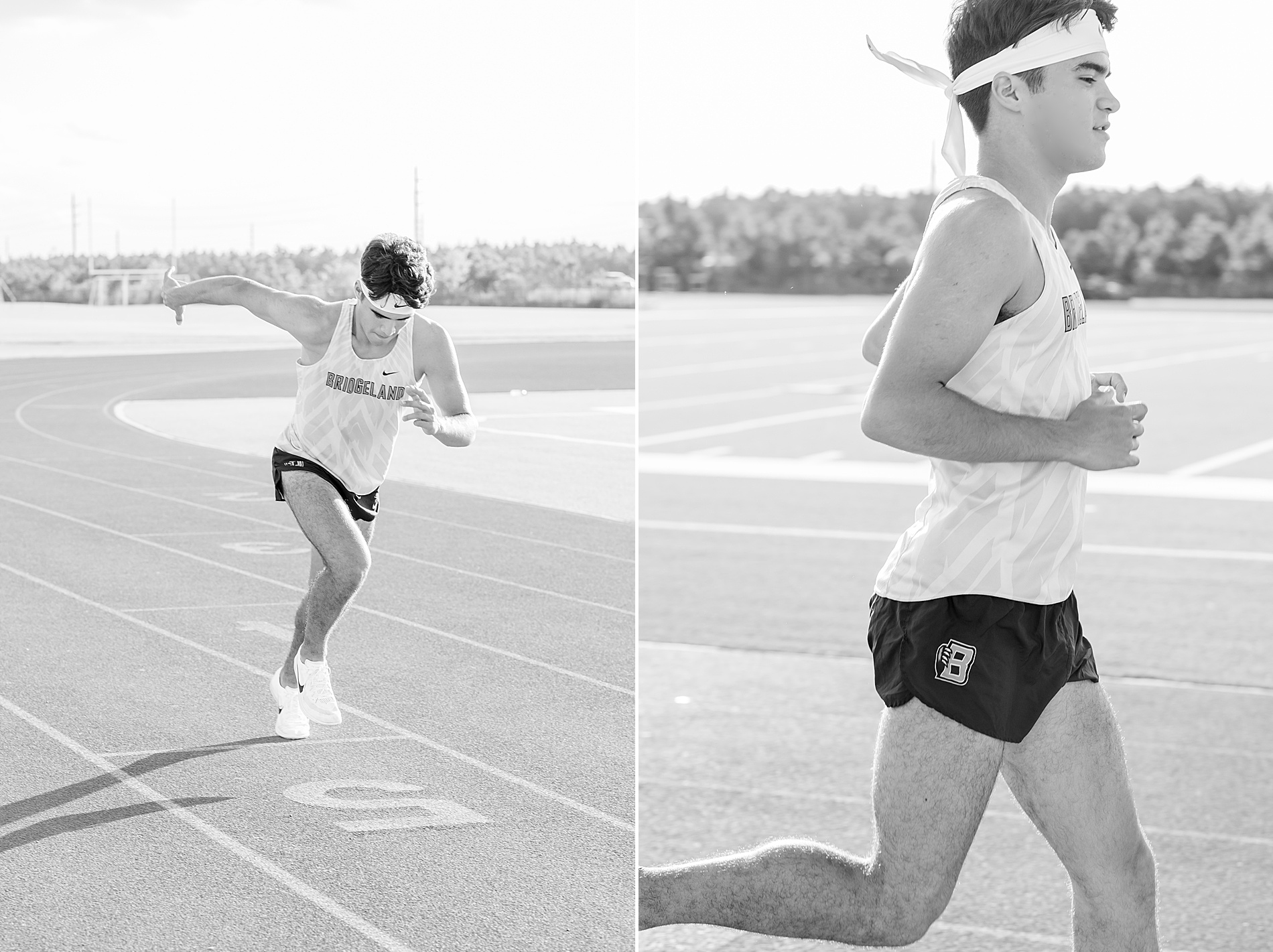 senior in action running at track