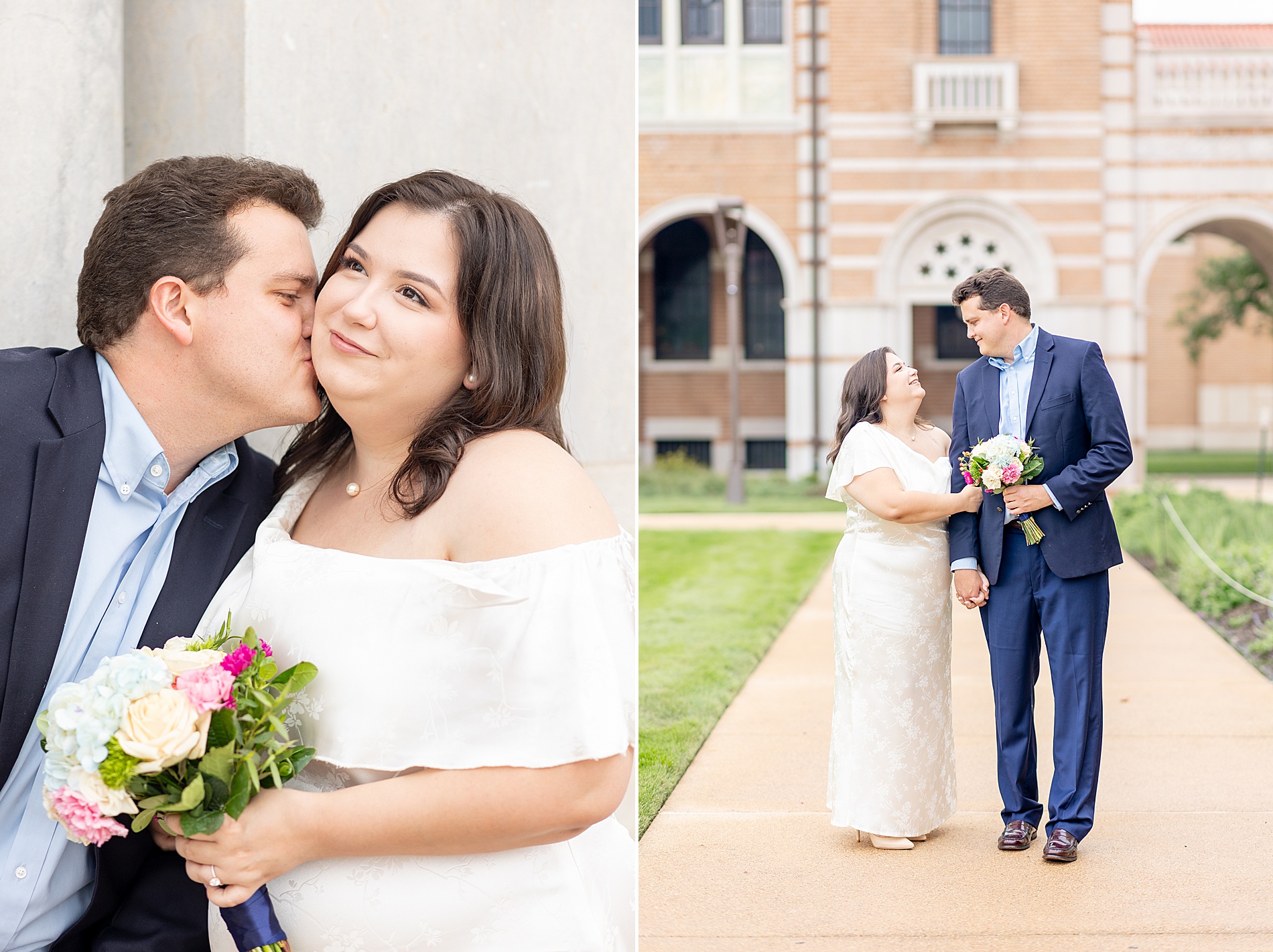 engaged couple outside of Rice University in Houston, TX