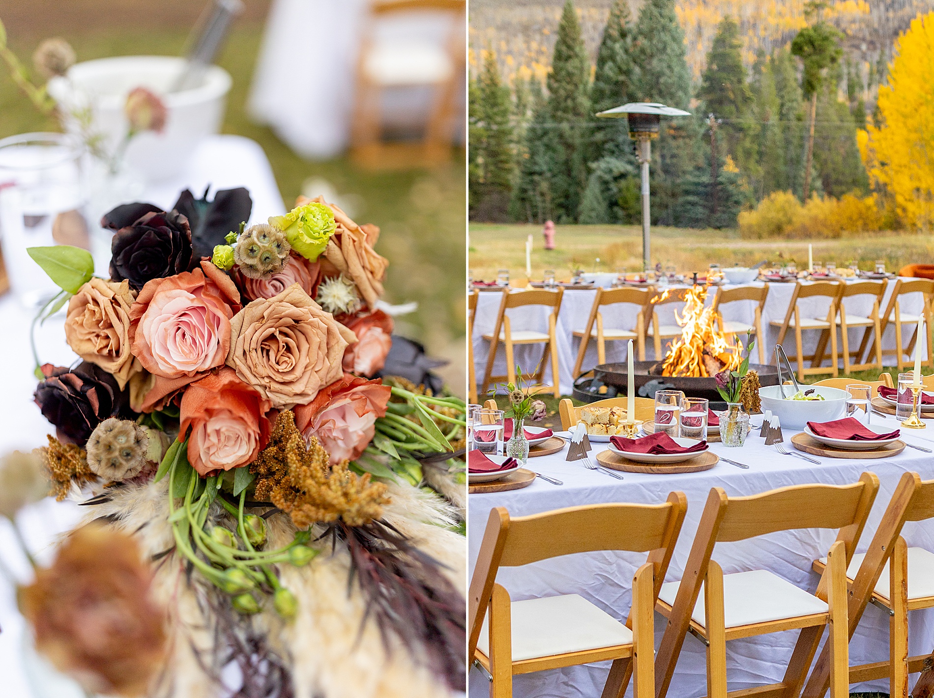 outdoor fall reception details in Aspen, CP