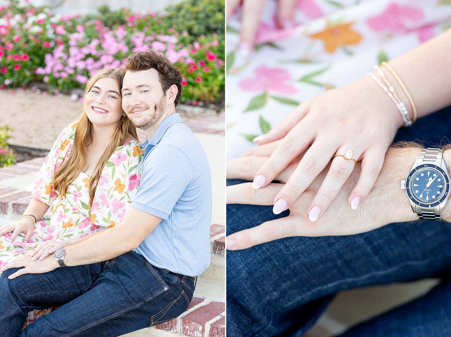 couple sit together on stairs 