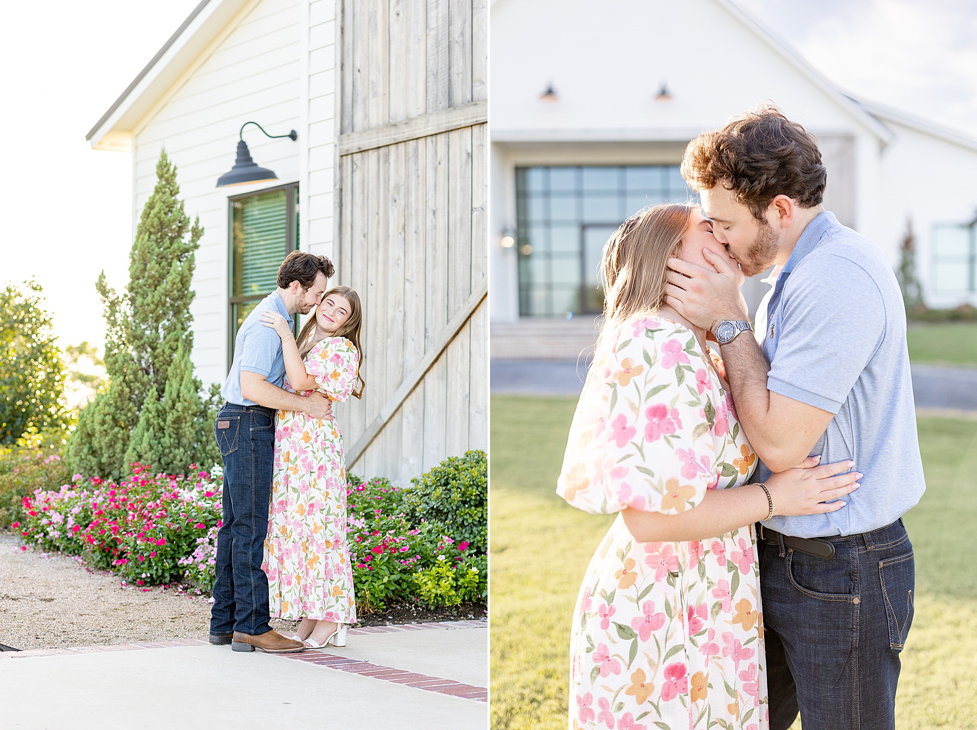 couple kiss during Texas engagement session